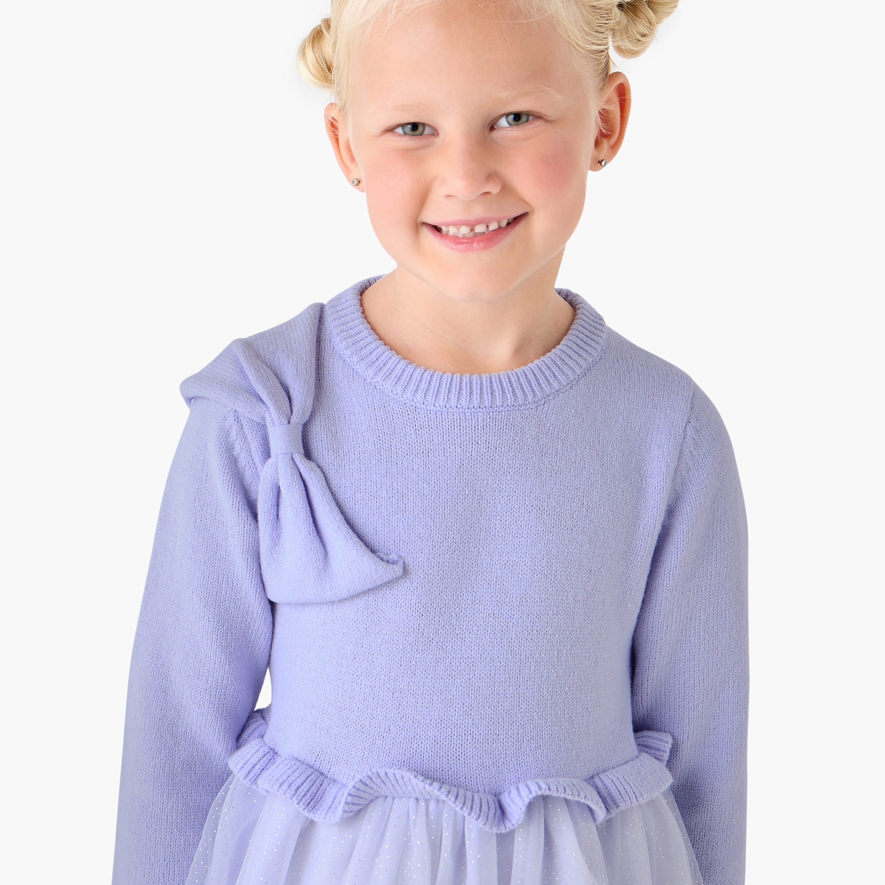 Juniors Round Neck Long Sleeves Knee Length Dress with Bow Detail-girls-clothing-dressesandjumpsuits-image-5