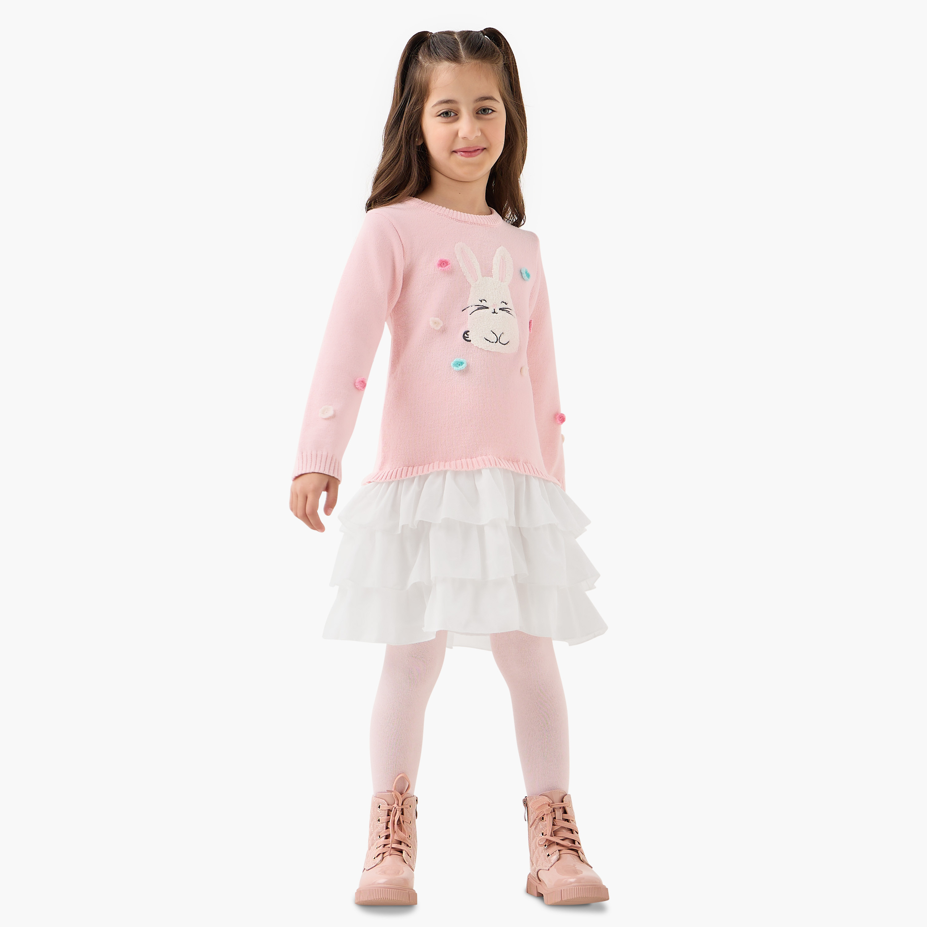 فستان مزين بأرنب وكشكش من جونيورز-girls-clothing-winterwear-dresses-image-6