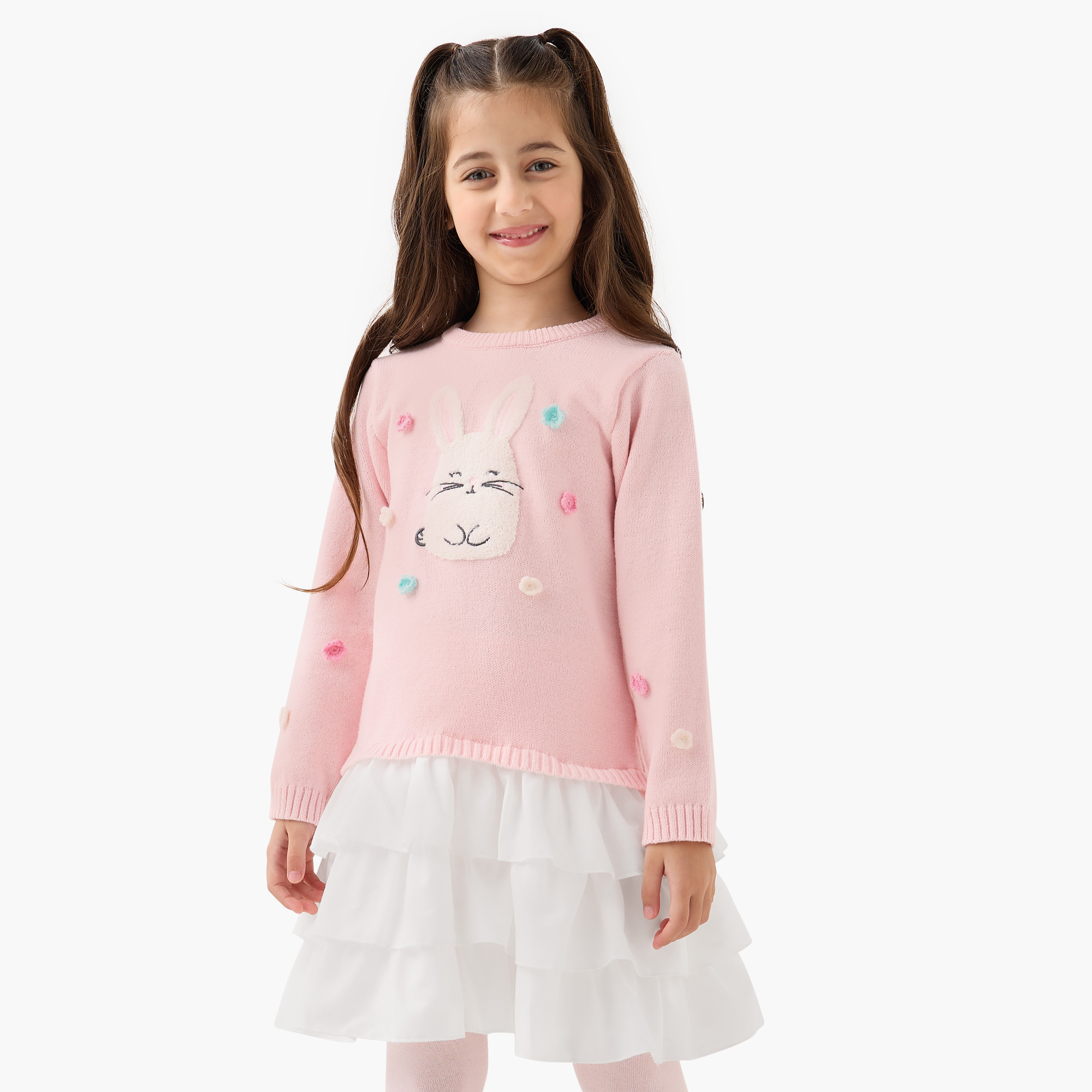 فستان مزين بأرنب وكشكش من جونيورز-girls-clothing-winterwear-dresses-image-5