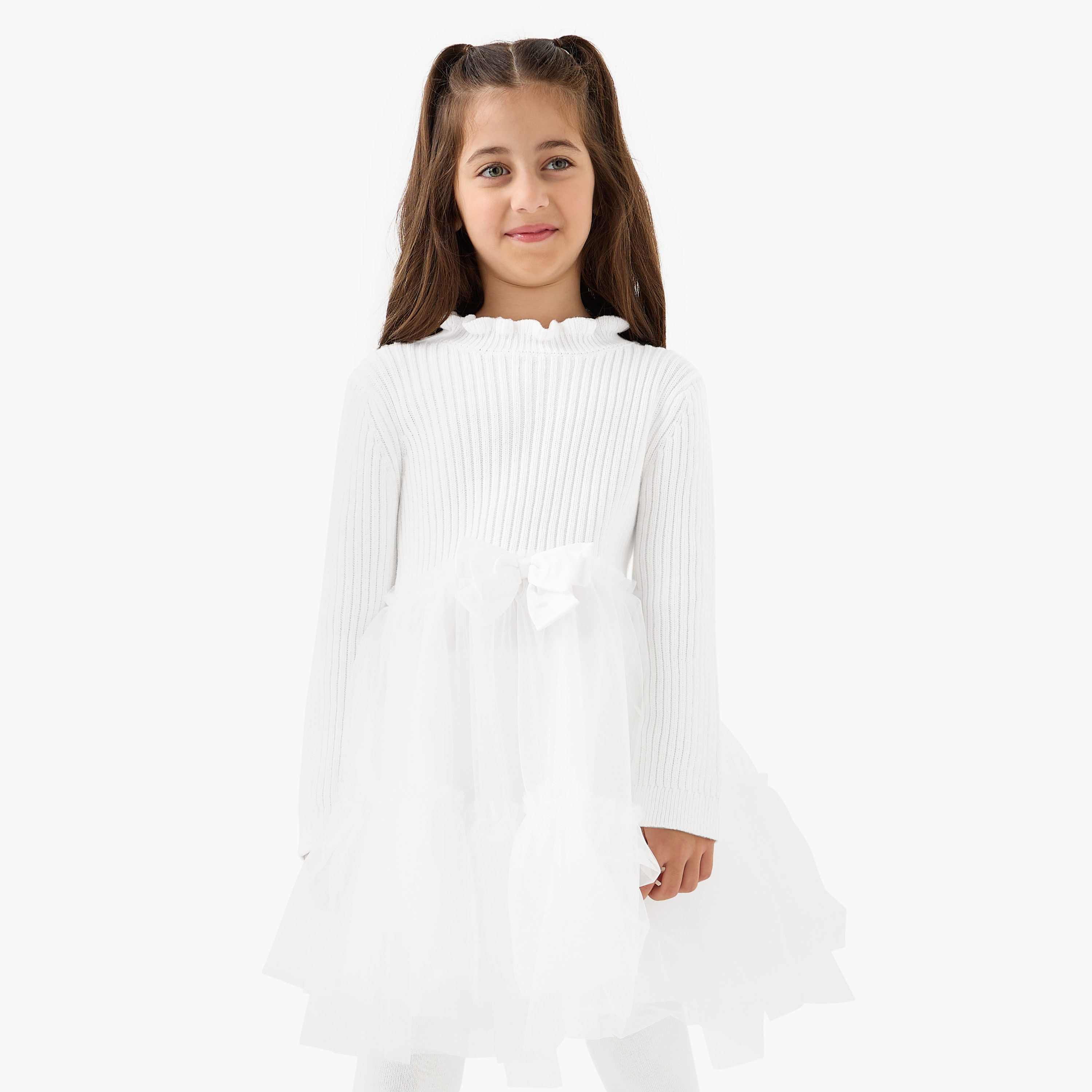 Juniors Ribbed Tulle Dress with Tights-girls-clothing-winterwear-dresses-image-2
