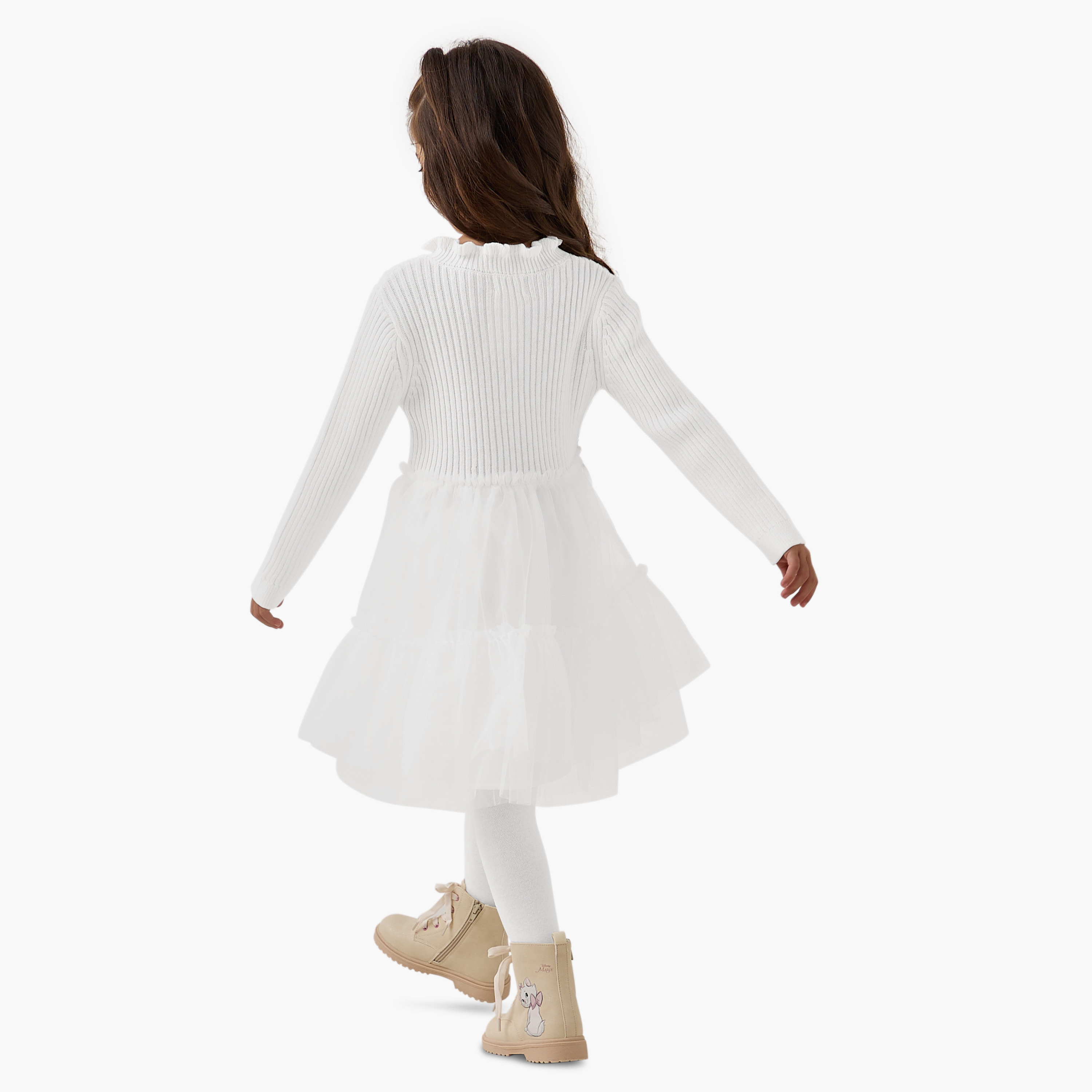 Juniors Ribbed Tulle Dress with Tights-girls-clothing-winterwear-dresses-image-4