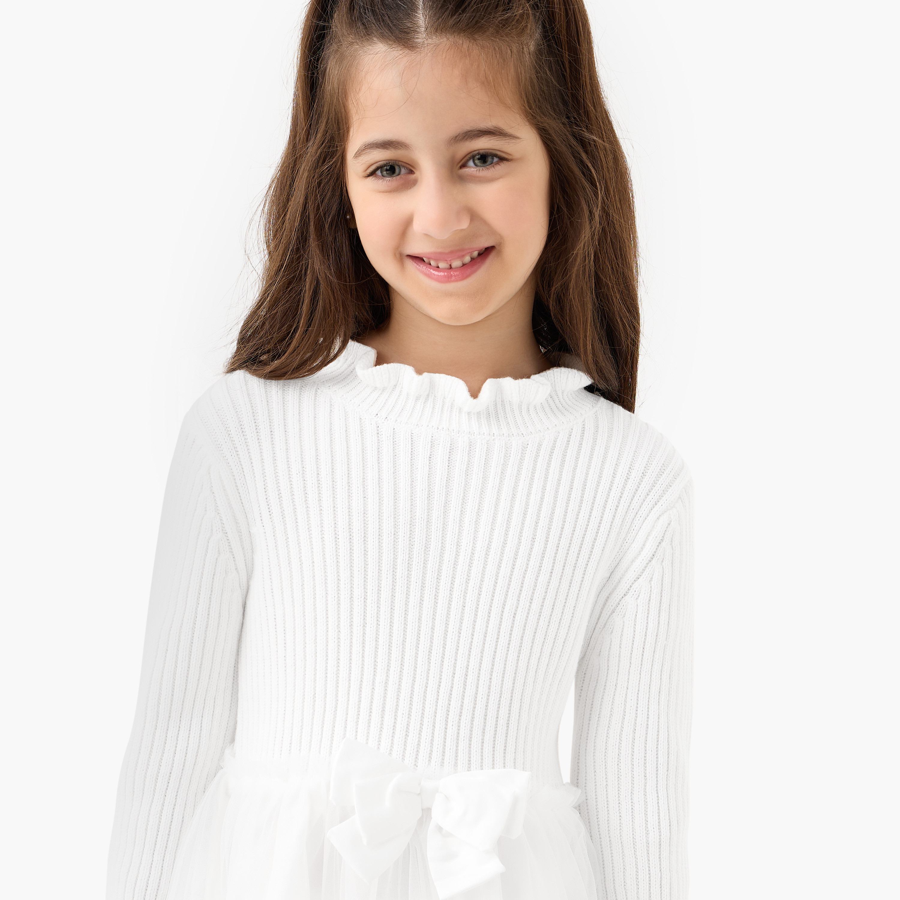 Juniors Ribbed Tulle Dress with Tights-girls-clothing-winterwear-dresses-image-5
