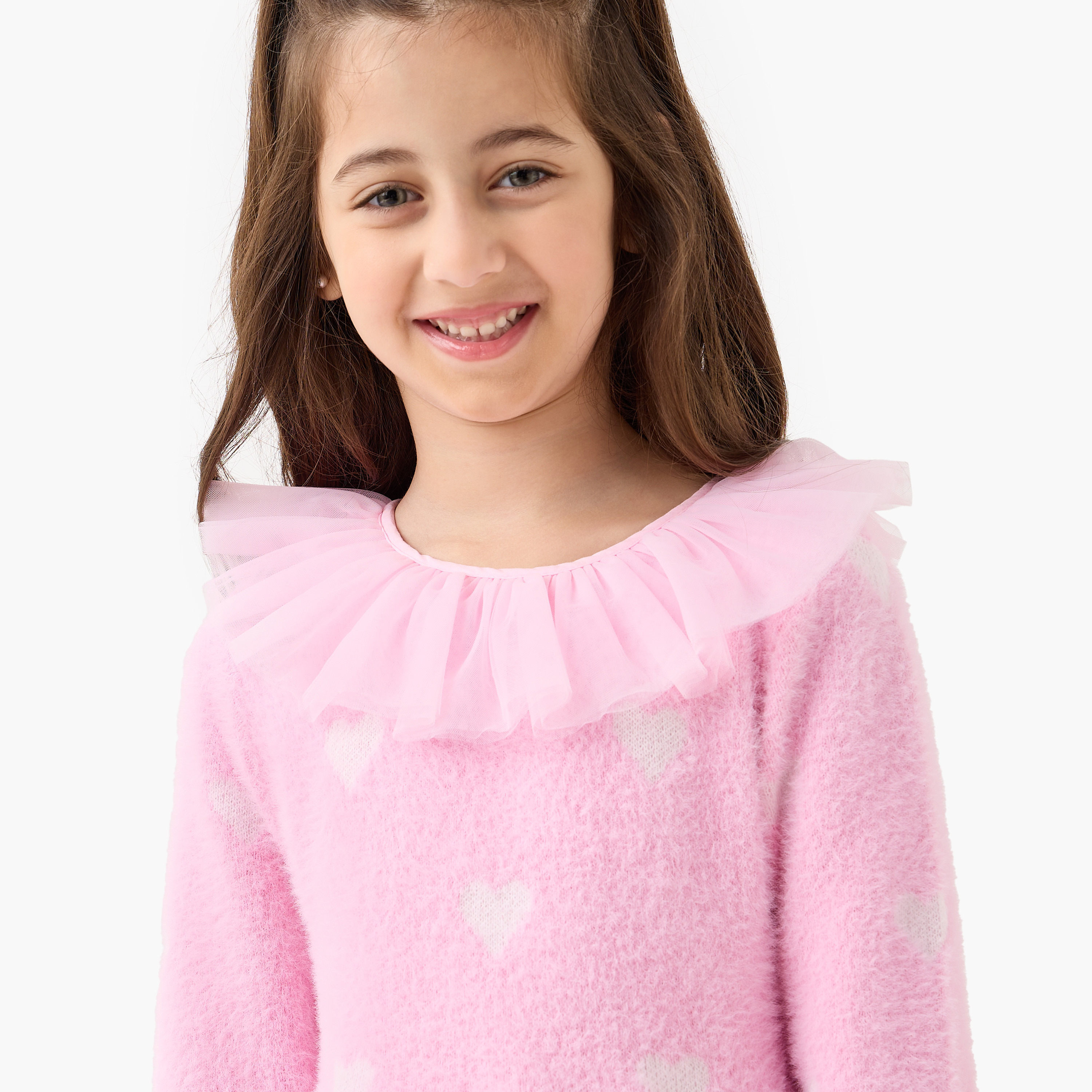 Juniors Heart Print Dress with Tights-girls-clothing-winterwear-dresses-image-5