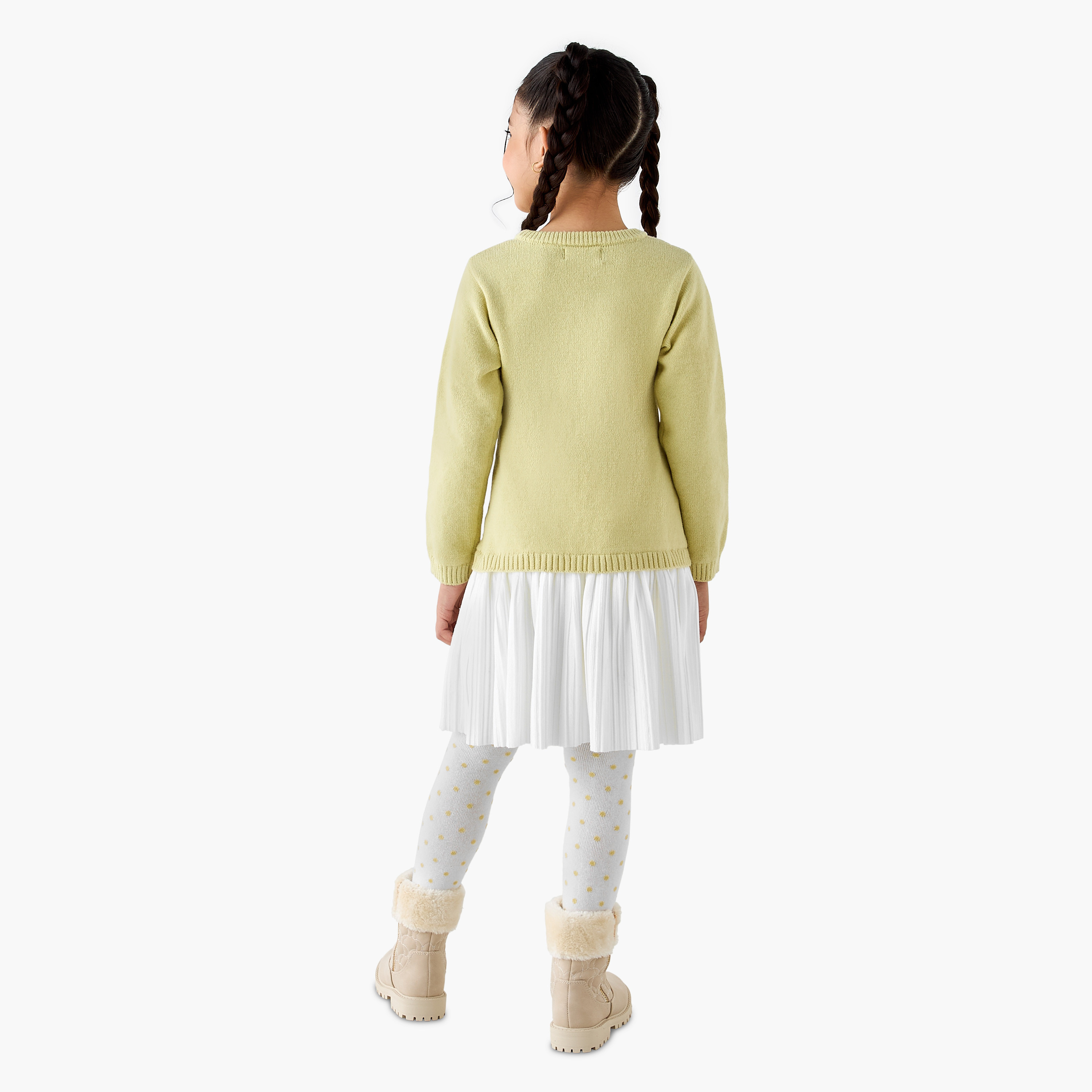Juniors Unicorn Applique Sweater Dress with Polka Dot Tights-girls-clothing-dressesandjumpsuits-image-3