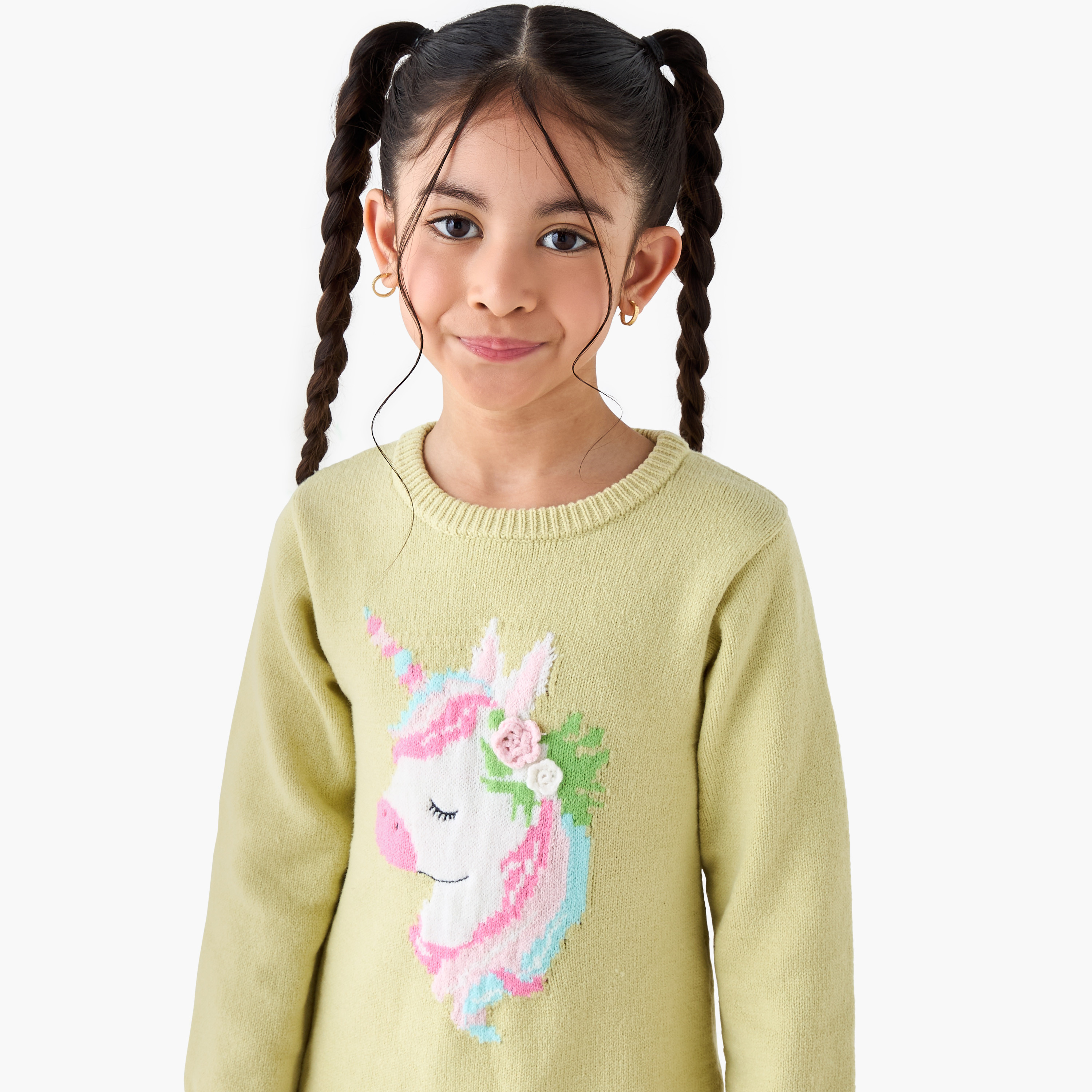 Juniors Unicorn Applique Sweater Dress with Polka Dot Tights-girls-clothing-dressesandjumpsuits-image-4