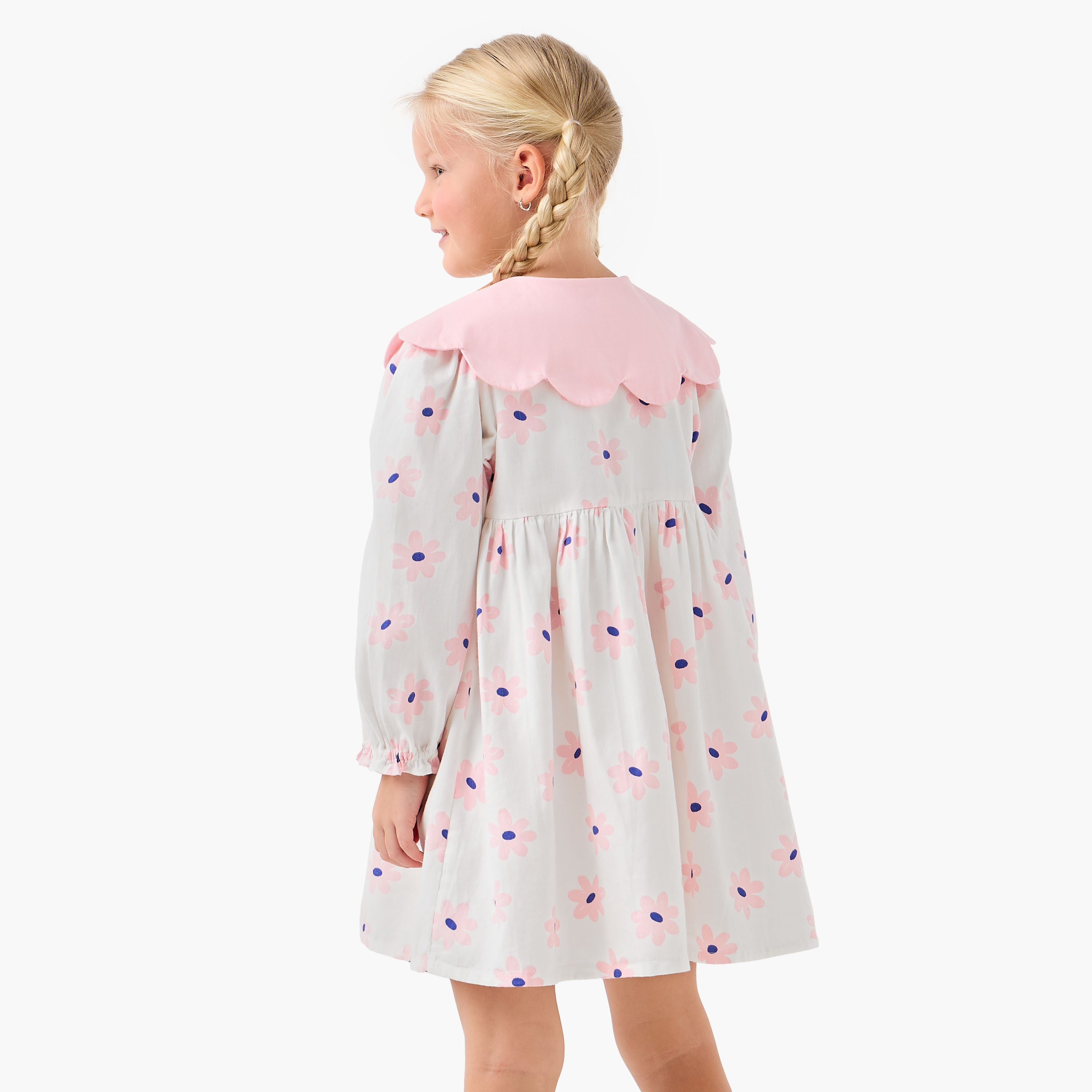 Juniors Peter Pan Collar Long Sleeves Knee Length Dress with Heart Print-girls-clothing-dressesandjumpsuits-image-3