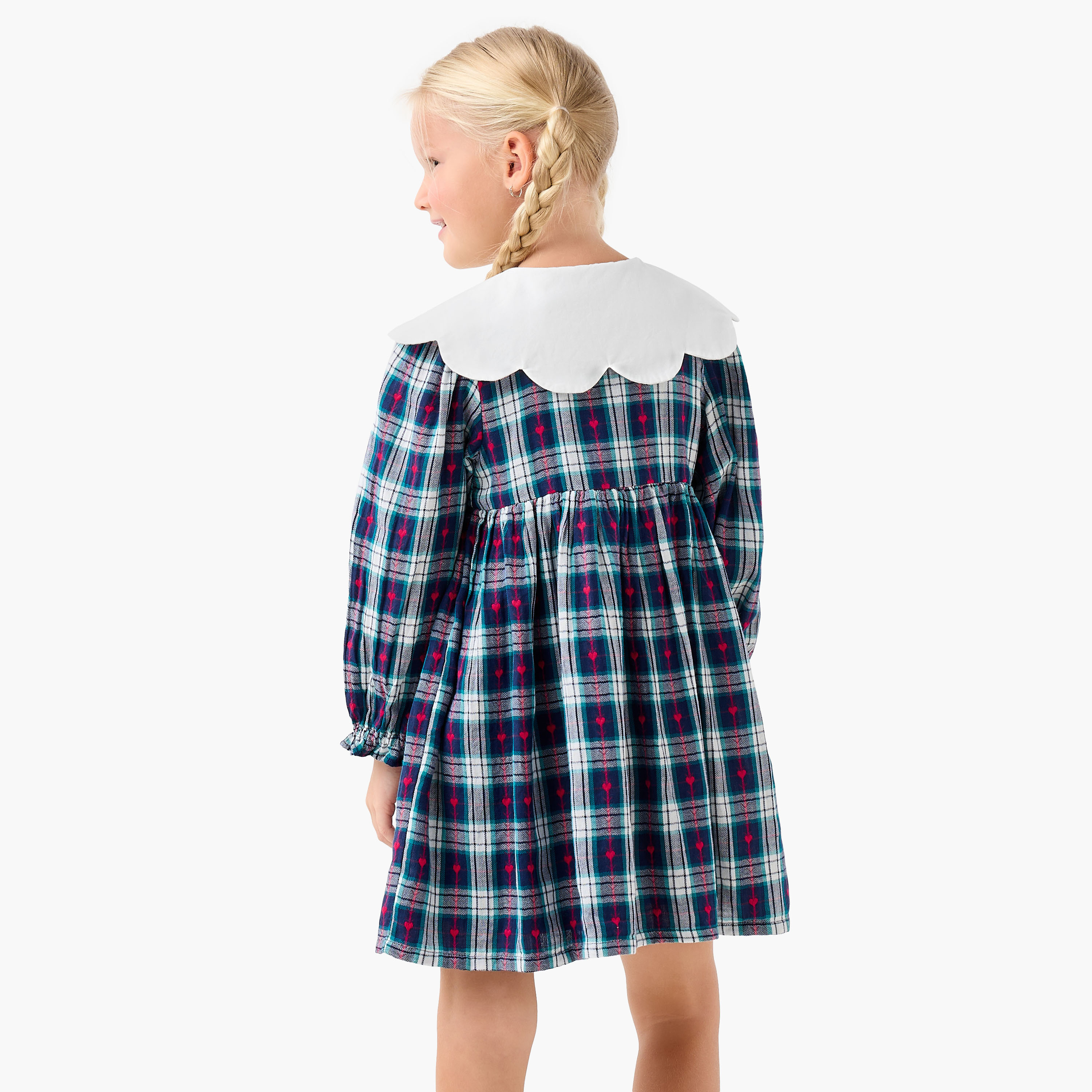 Juniors Peter Pan Collar Long Sleeves Knee Length Dress with Heart Print-girls-clothing-dressesandjumpsuits-image-3