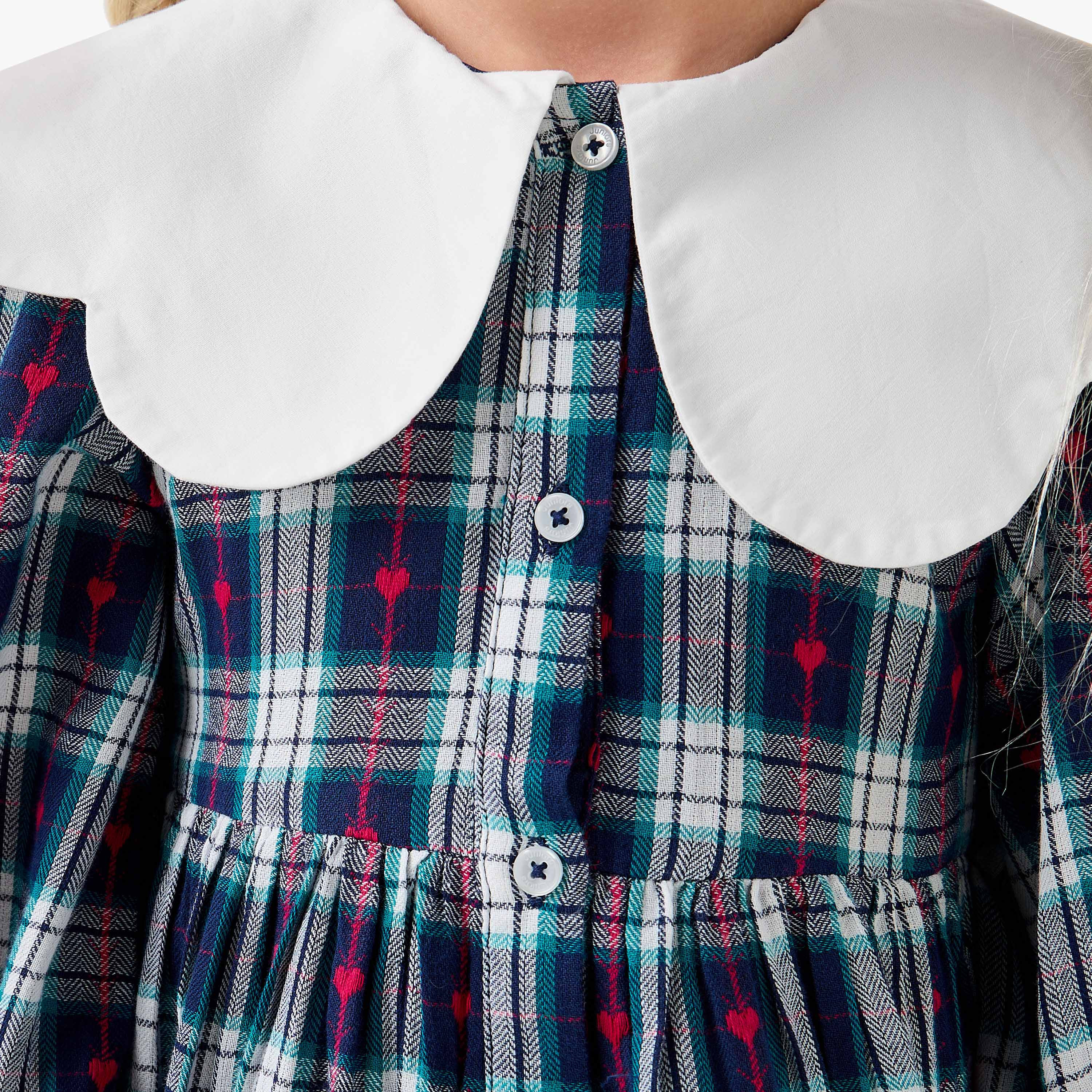 Juniors Peter Pan Collar Long Sleeves Knee Length Dress with Heart Print-girls-clothing-dressesandjumpsuits-image-5