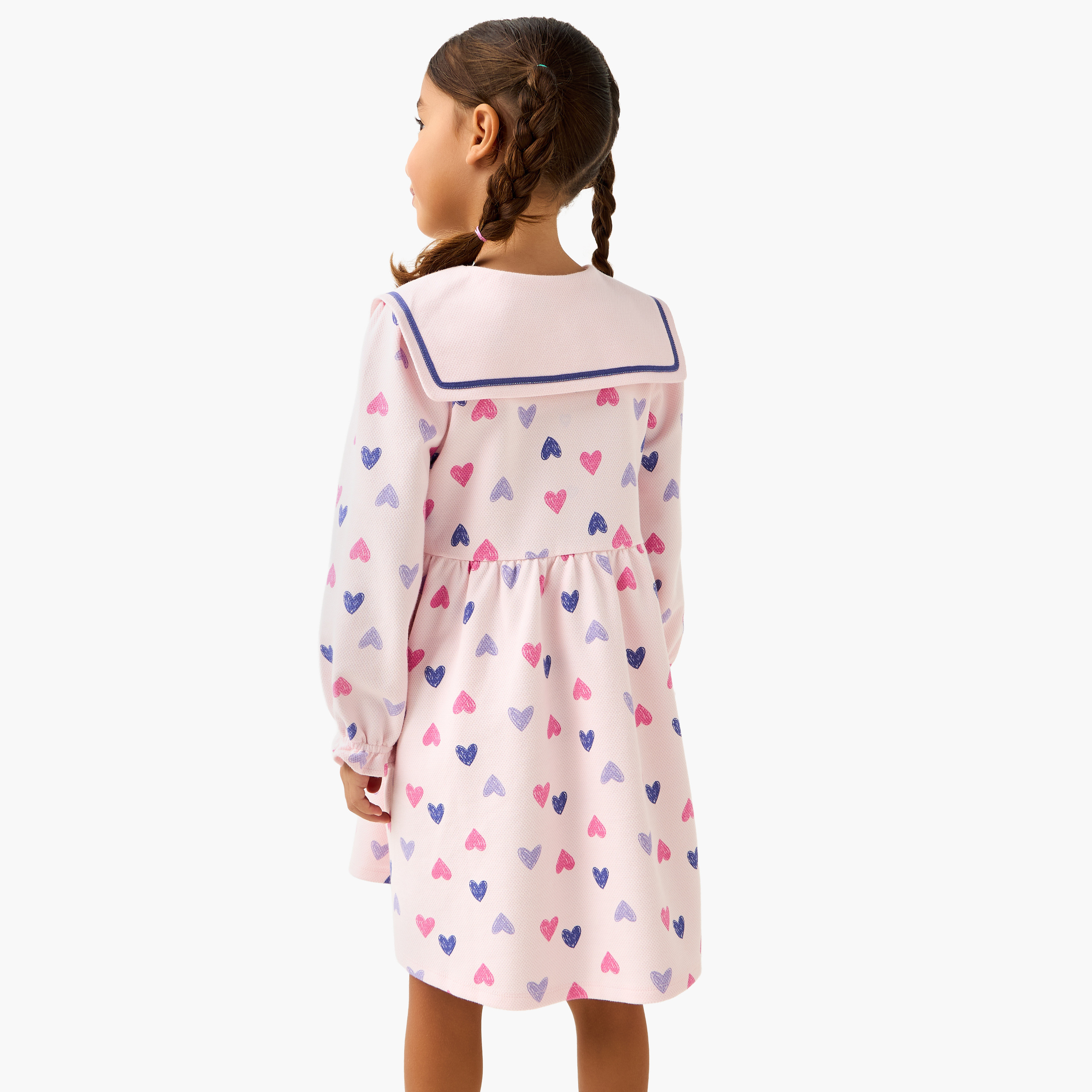 Juniors Sailor Collar Long Sleeves Dress with Heart Print-girls-clothing-dressesandjumpsuits-image-3