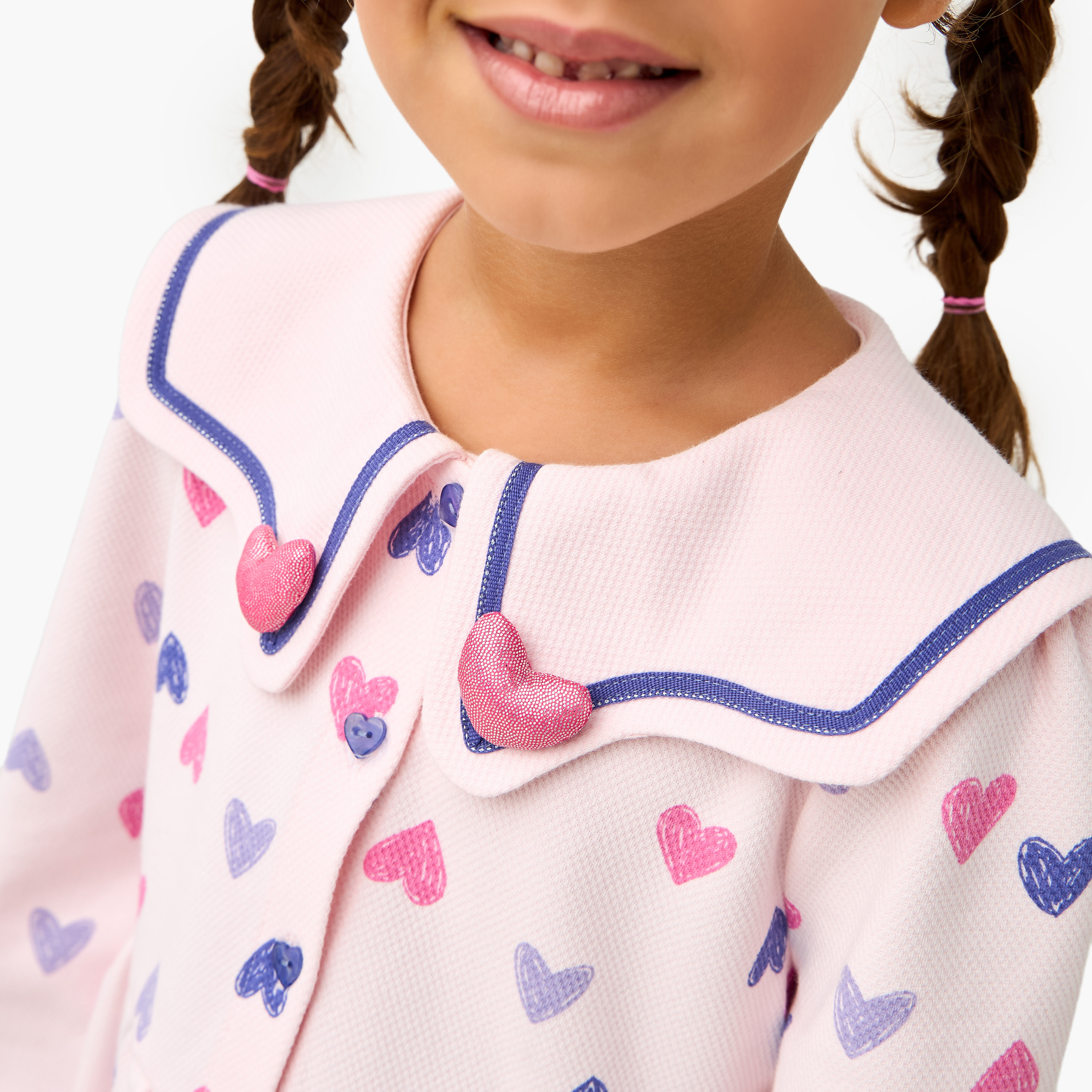 Juniors Sailor Collar Long Sleeves Dress with Heart Print-girls-clothing-dressesandjumpsuits-image-4