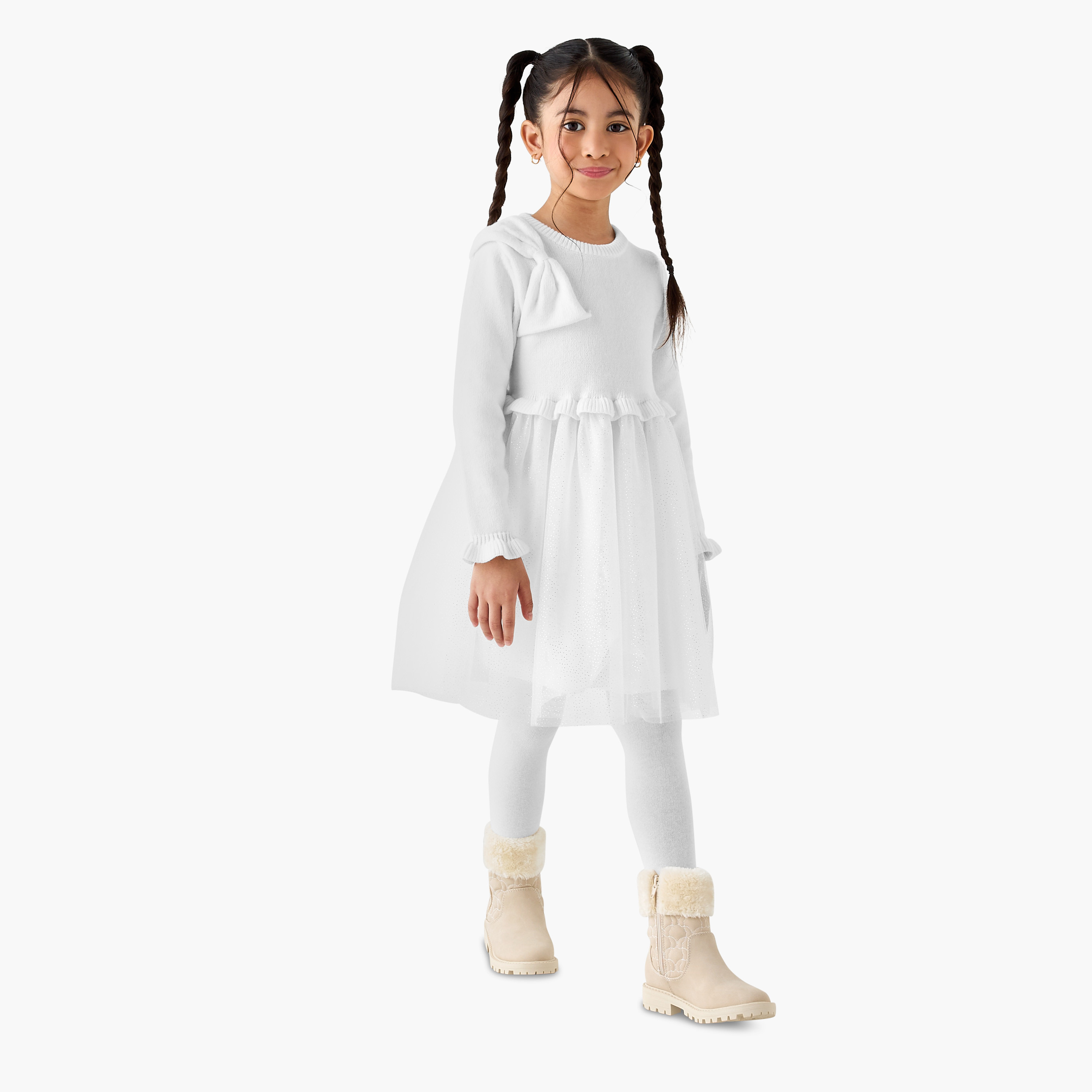 Juniors Glitter Embellished Tulle Dress with Tights-girls-clothing-dressesandjumpsuits-image-1