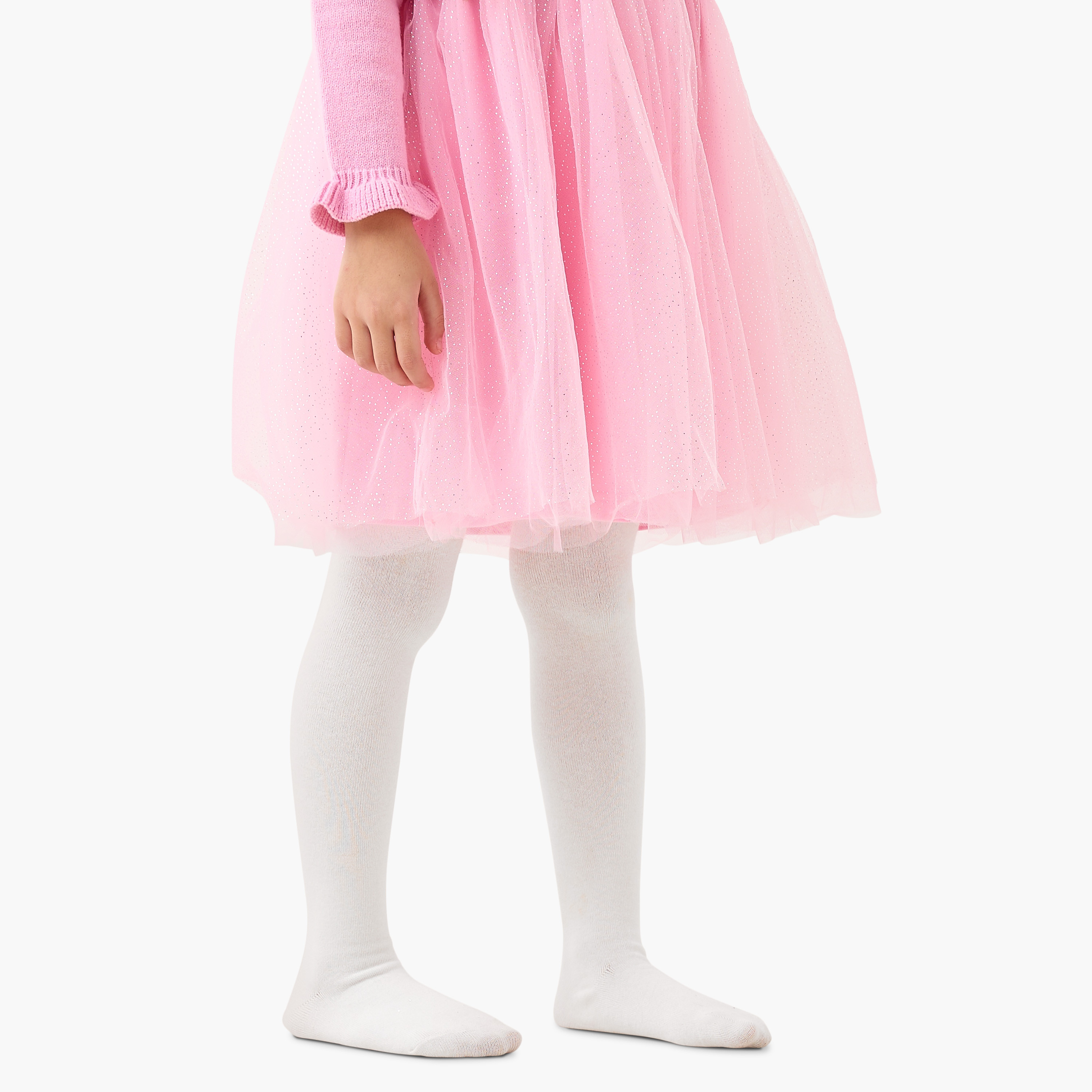 Juniors Glitter Embellished Tulle Dress with Tights-girls-clothing-winterwear-dresses-image-3
