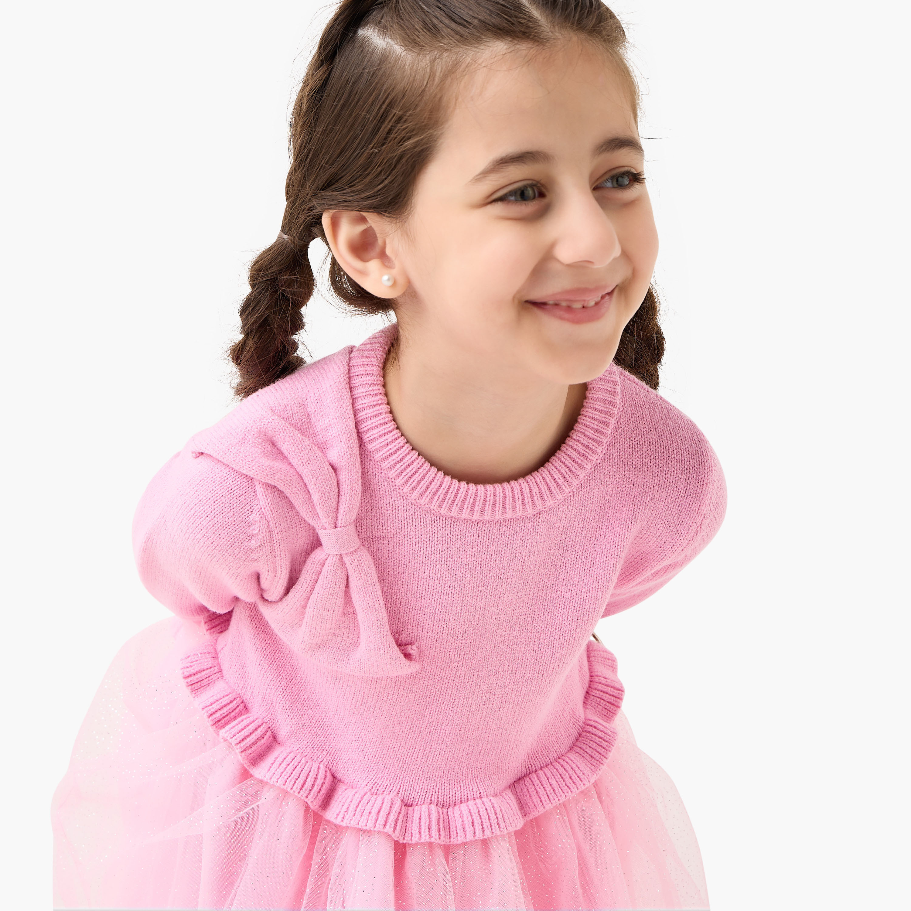 Juniors Glitter Embellished Tulle Dress with Tights-girls-clothing-winterwear-dresses-image-5