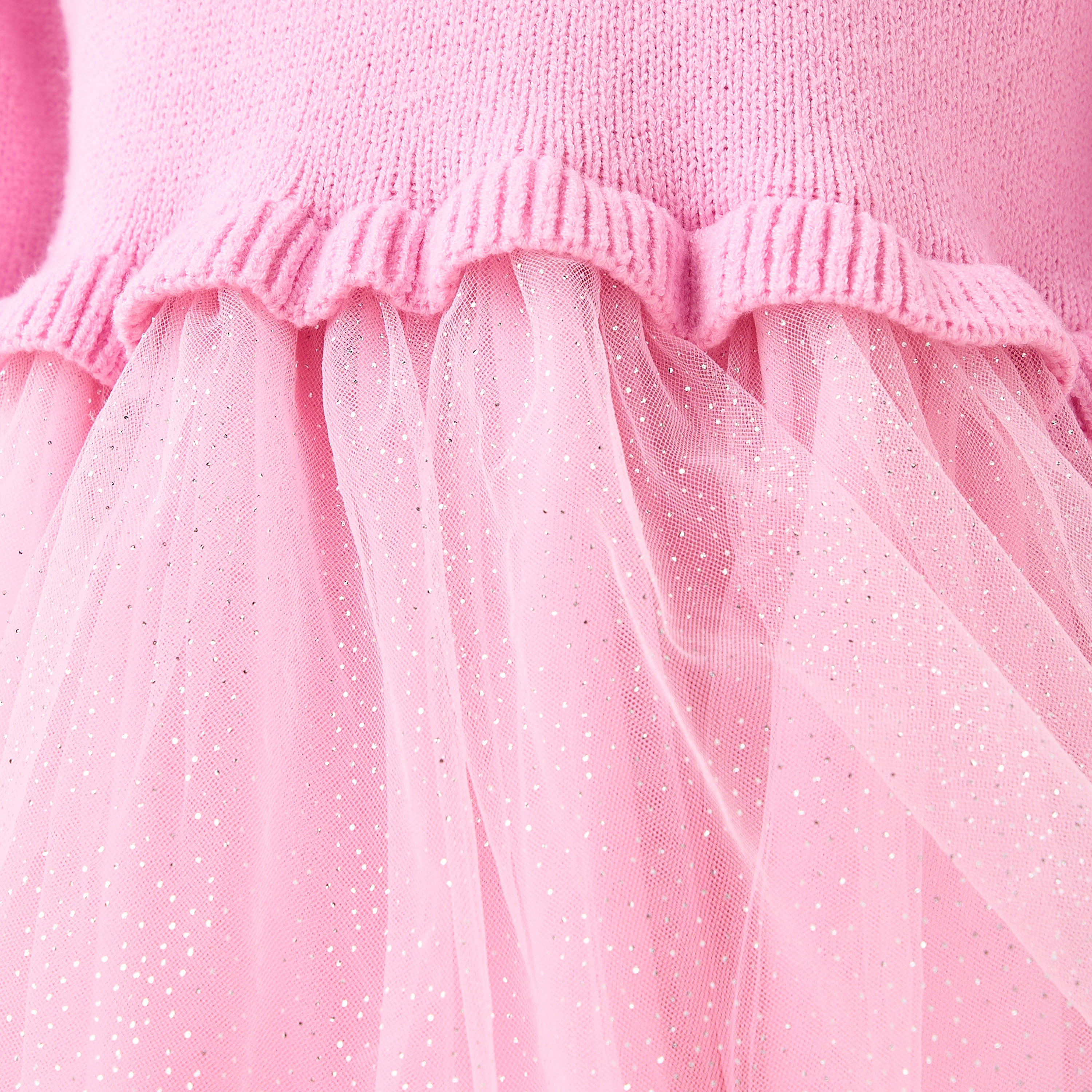 Juniors Glitter Embellished Tulle Dress with Tights-girls-clothing-winterwear-dresses-image-6