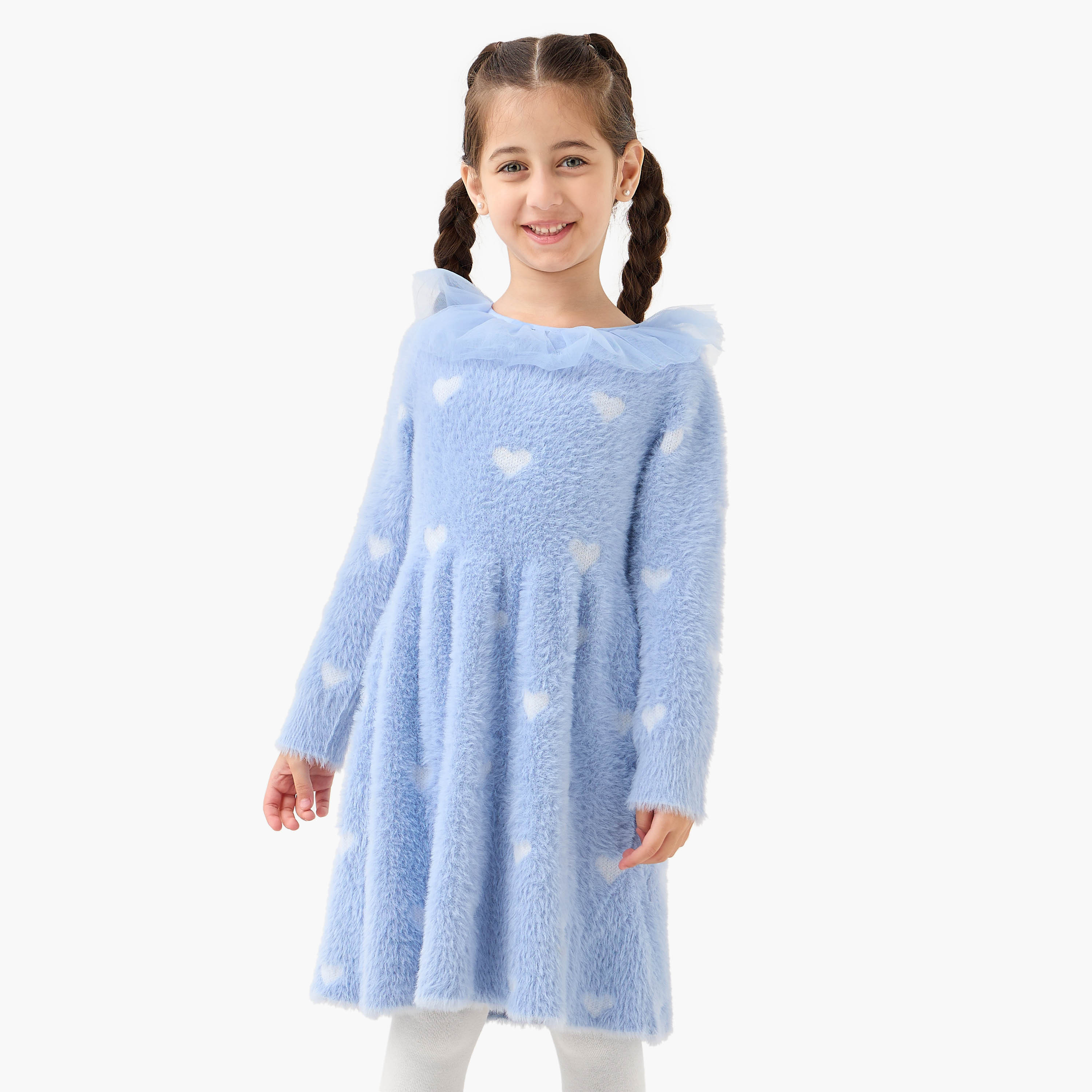 Juniors Heart Print Dress with Tights-girls-clothing-winterwear-dresses-image-2