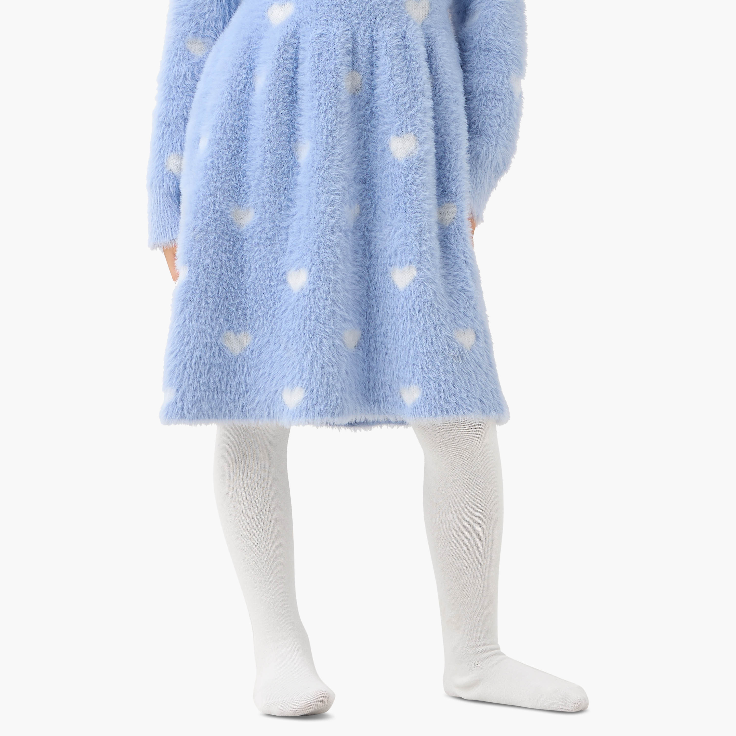 Juniors Heart Print Dress with Tights-girls-clothing-winterwear-dresses-image-3