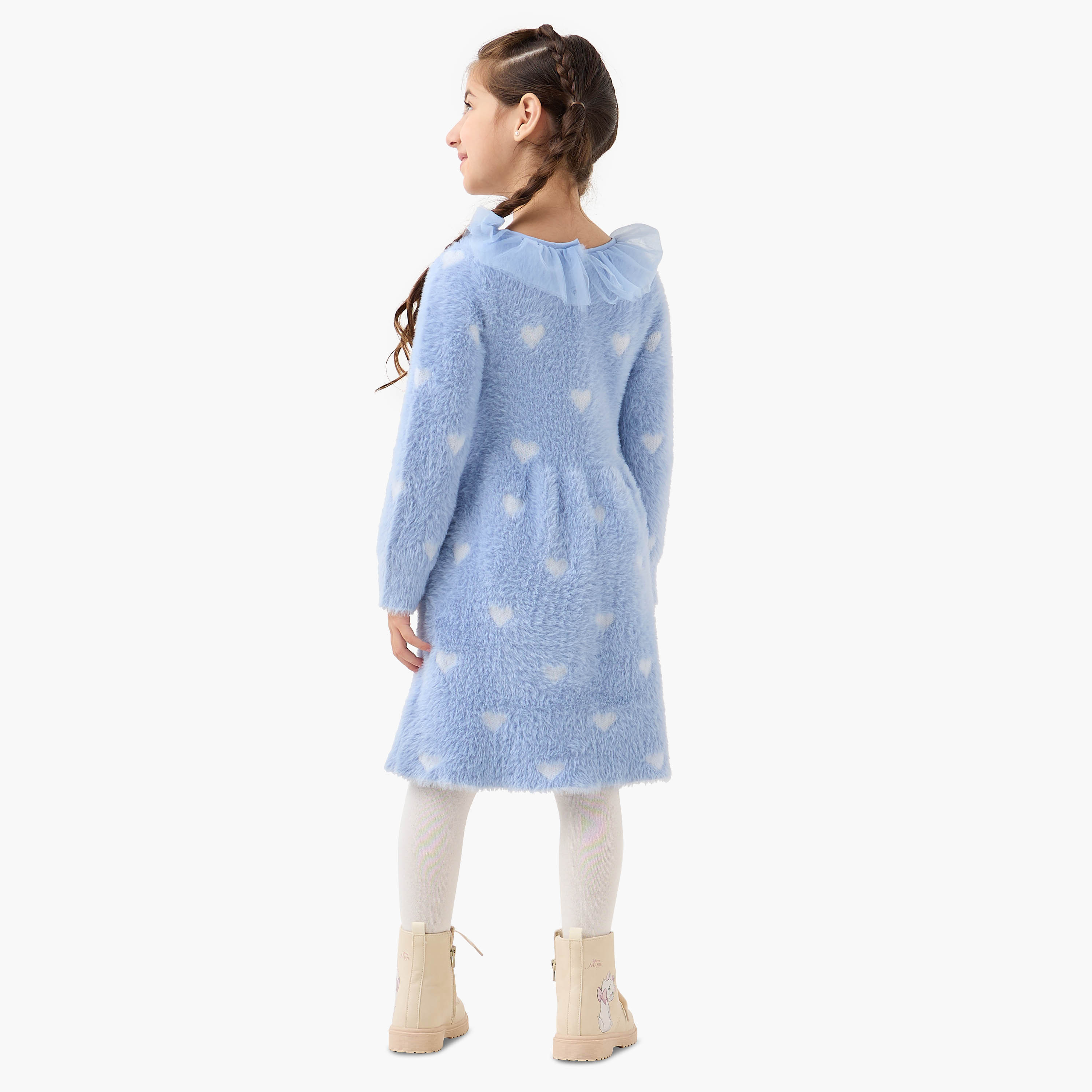 Juniors Heart Print Dress with Tights-girls-clothing-winterwear-dresses-image-4