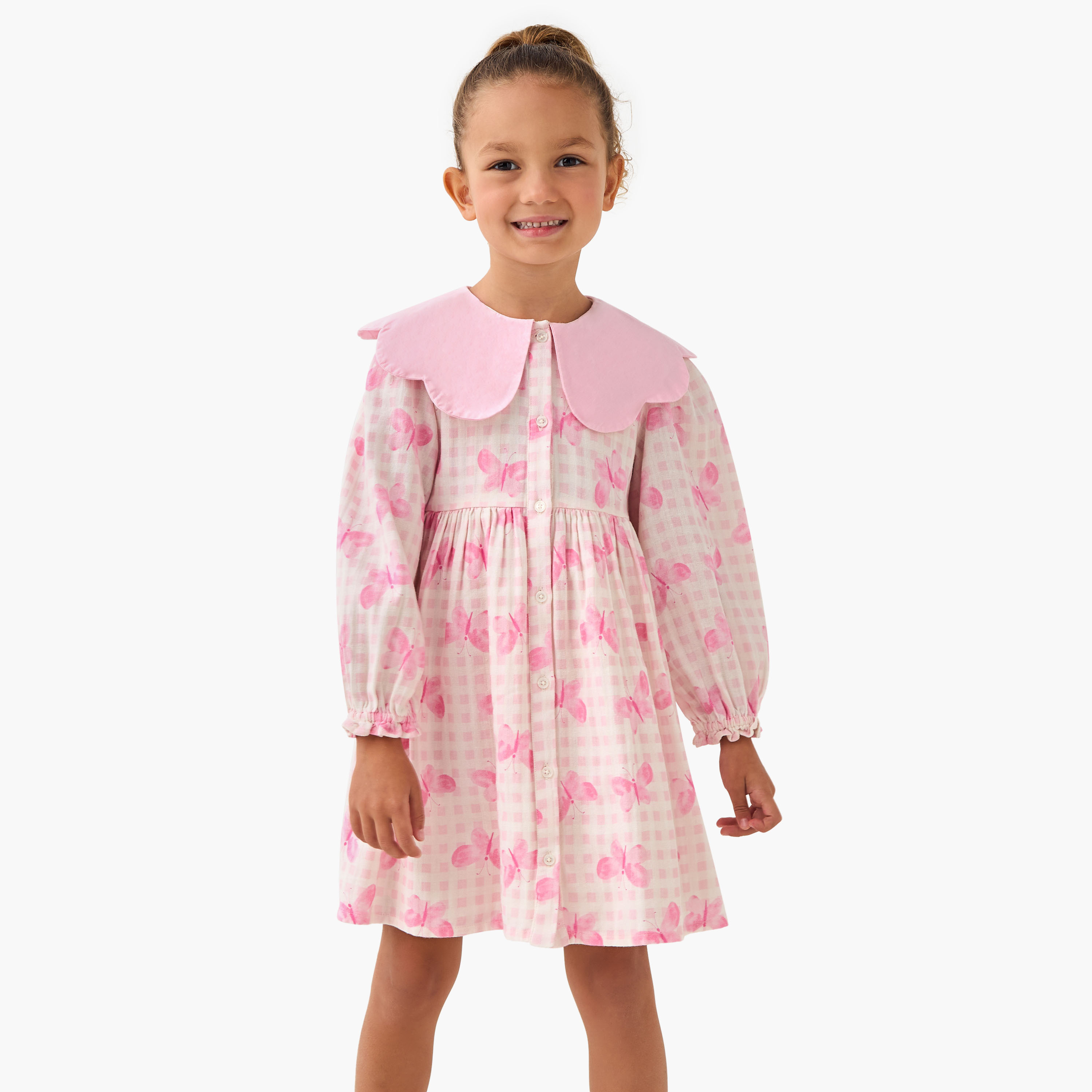 فستان بياقة بحار وأكمام طويلة وطبعات فراشة من جونيورز-girls-clothing-dressesandjumpsuits-image-1