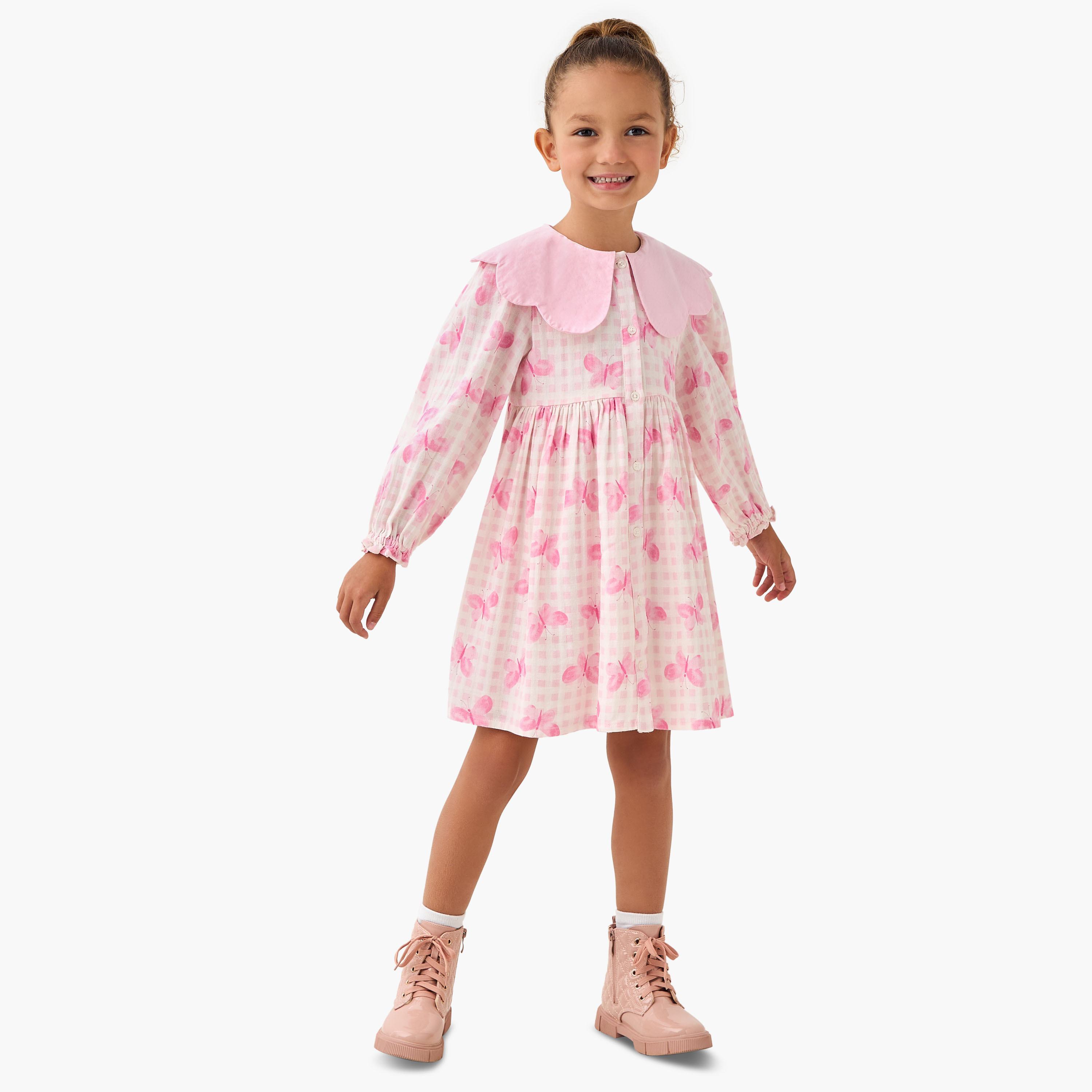 فستان بياقة بحار وأكمام طويلة وطبعات فراشة من جونيورز-girls-clothing-dressesandjumpsuits-image-2