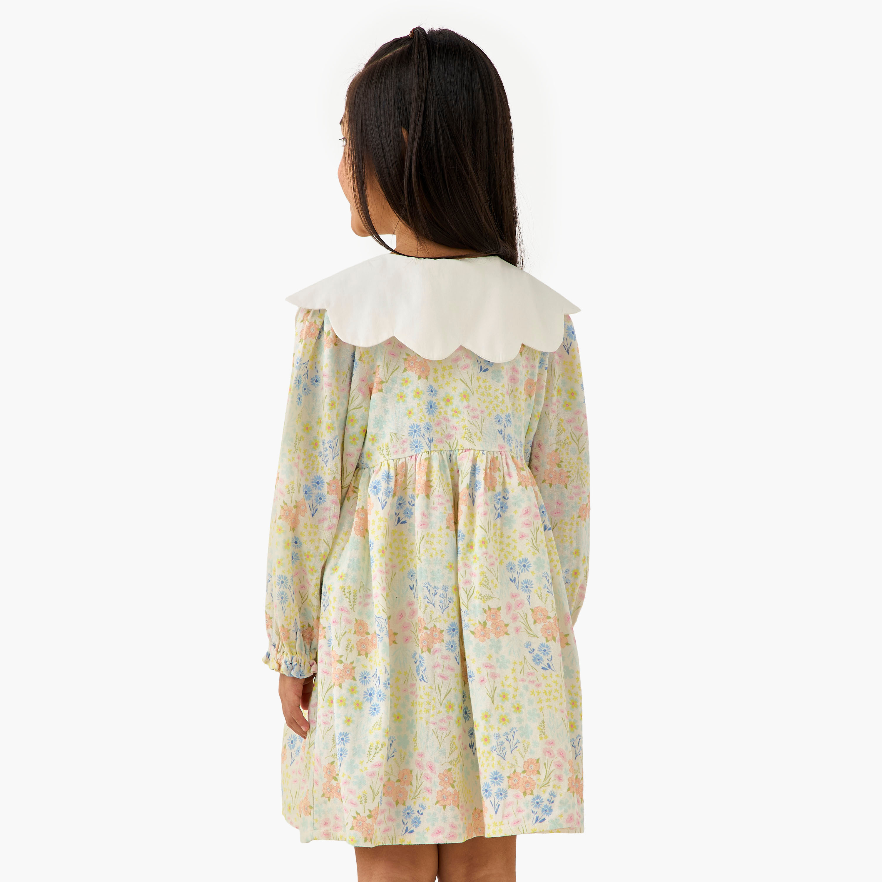 Juniors Peter Pan Collar Long Sleeves Dress with Floral Print-girls-clothing-dressesandjumpsuits-image-3