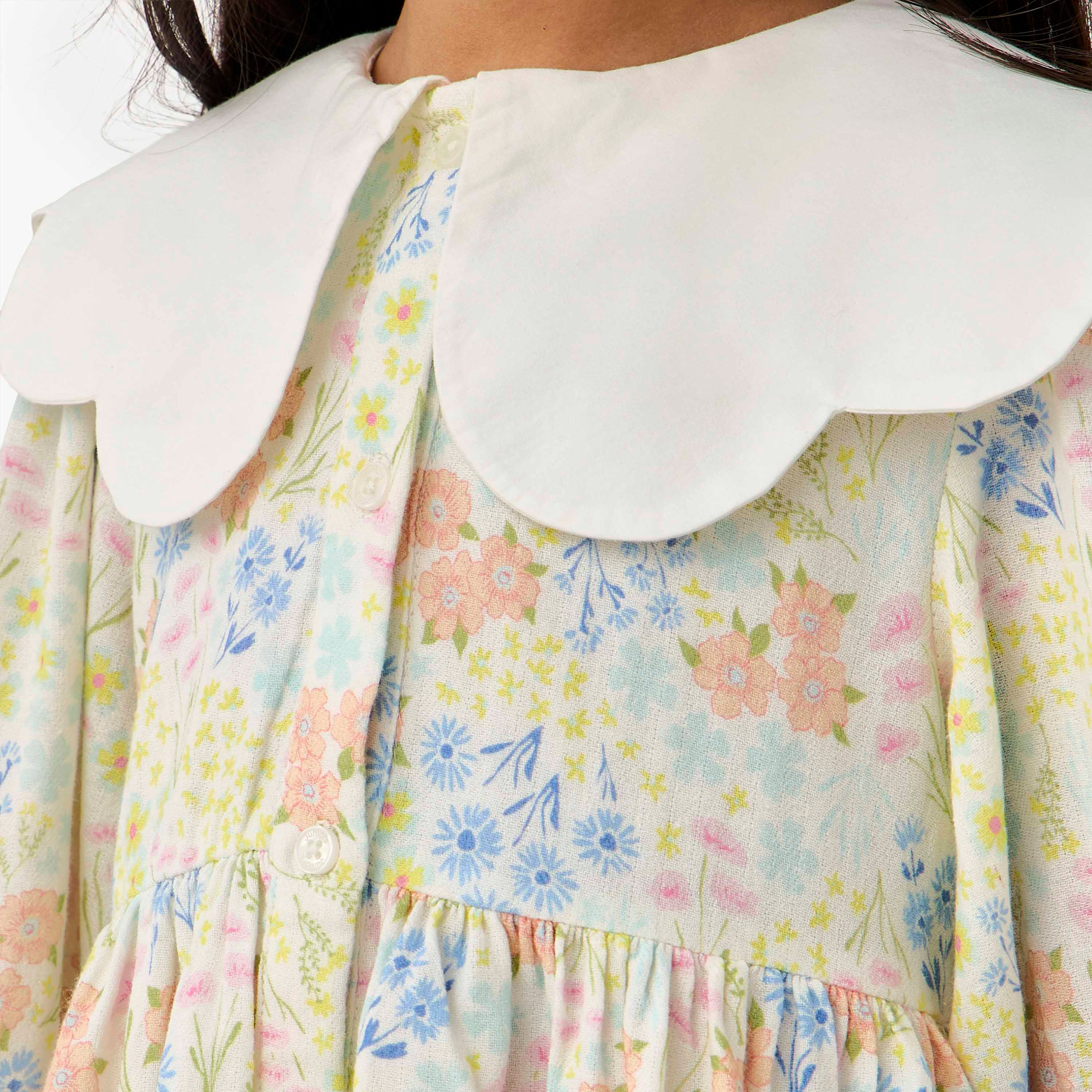Juniors Peter Pan Collar Long Sleeves Dress with Floral Print-girls-clothing-dressesandjumpsuits-image-4