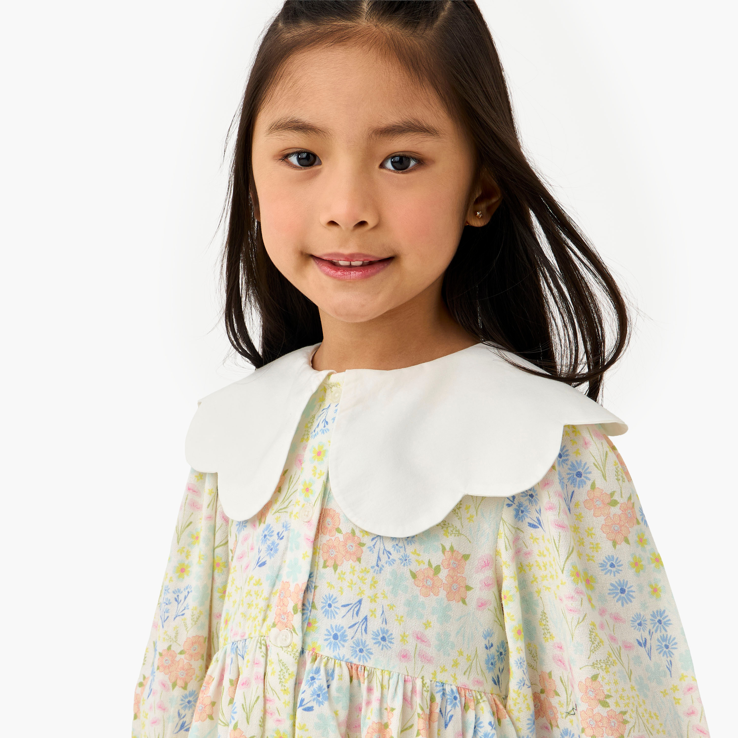 Juniors Peter Pan Collar Long Sleeves Dress with Floral Print-girls-clothing-dressesandjumpsuits-image-5