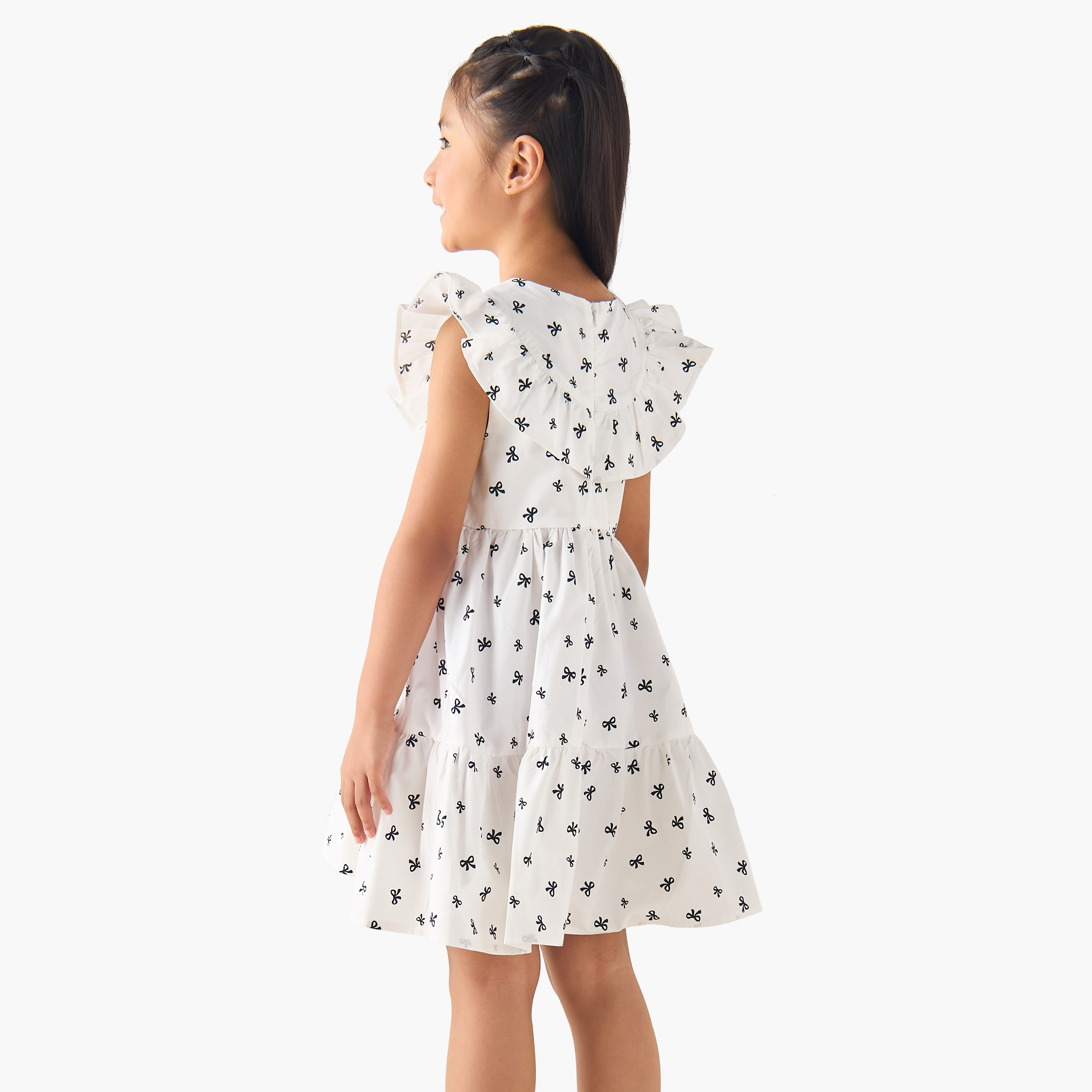 Juniors Round Neck Cap Sleeves A-line Dress with Bow Print-girls-clothing-dressesandjumpsuits-image-3