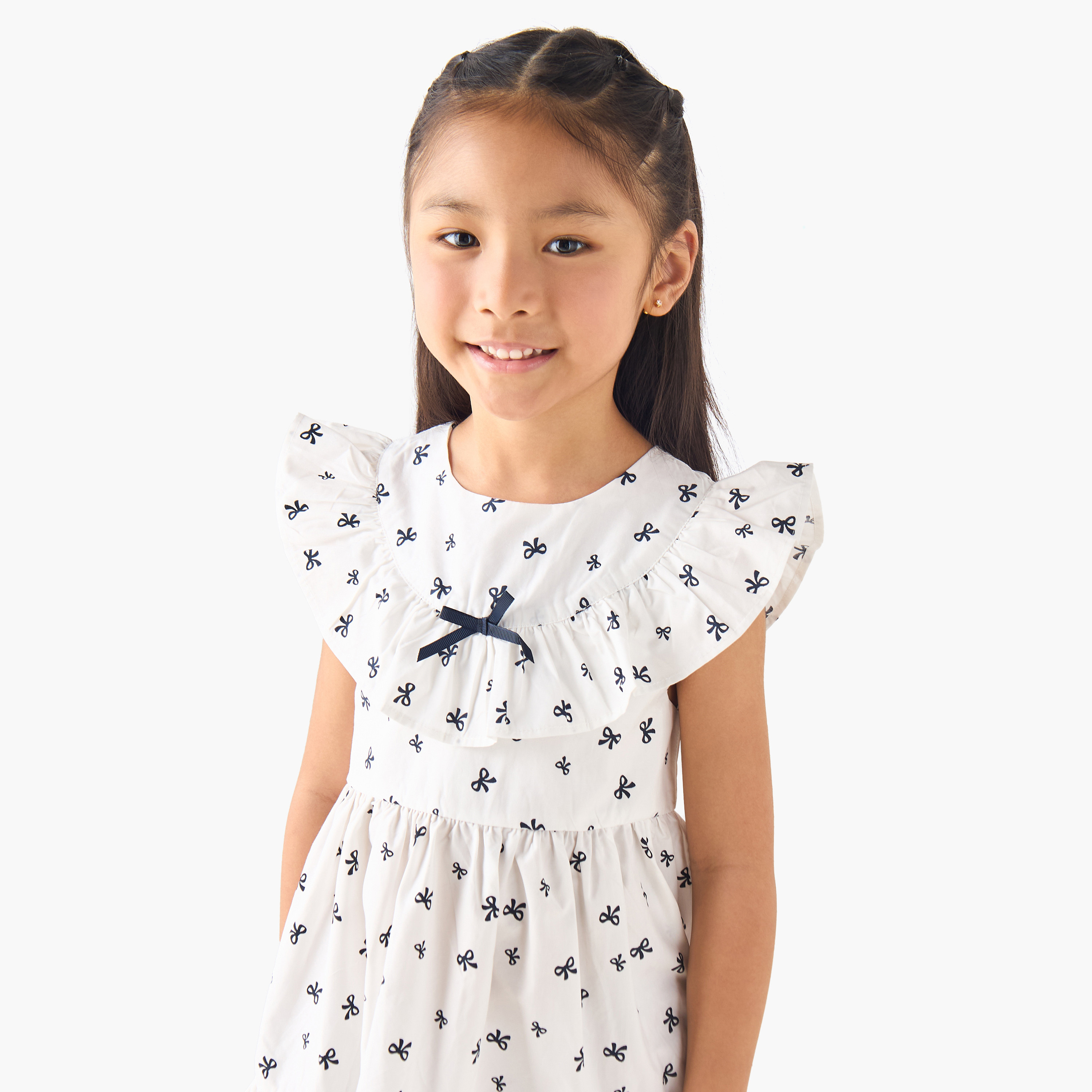 Juniors Round Neck Cap Sleeves A-line Dress with Bow Print-girls-clothing-dressesandjumpsuits-image-4