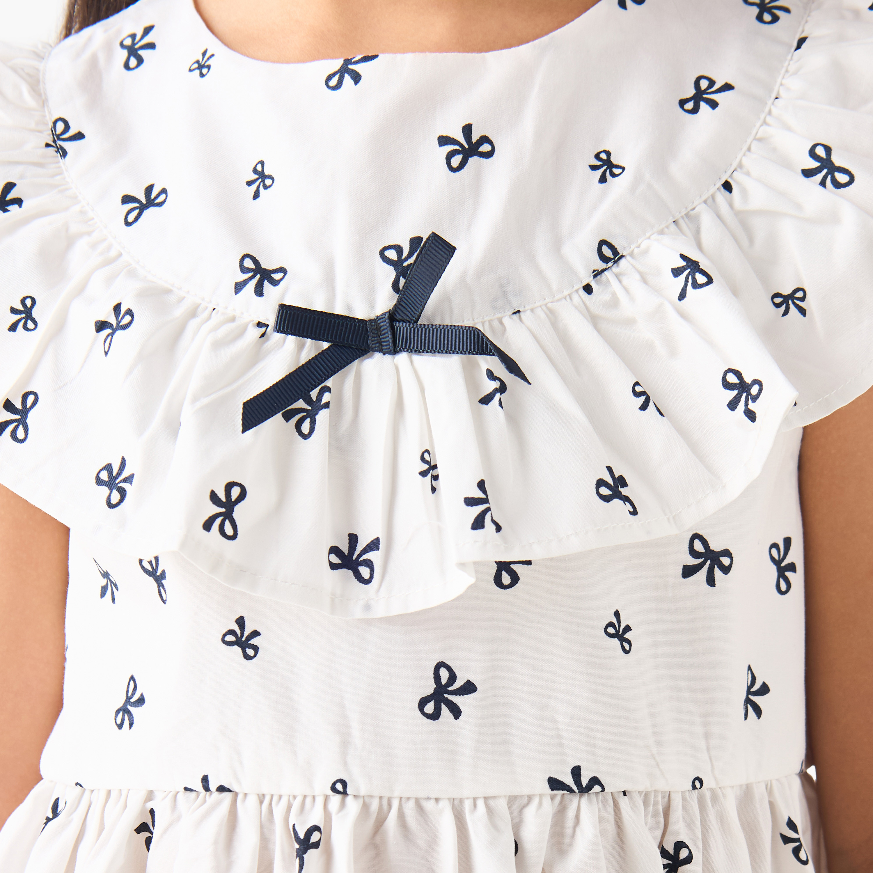 Juniors Round Neck Cap Sleeves A-line Dress with Bow Print-girls-clothing-dressesandjumpsuits-image-5