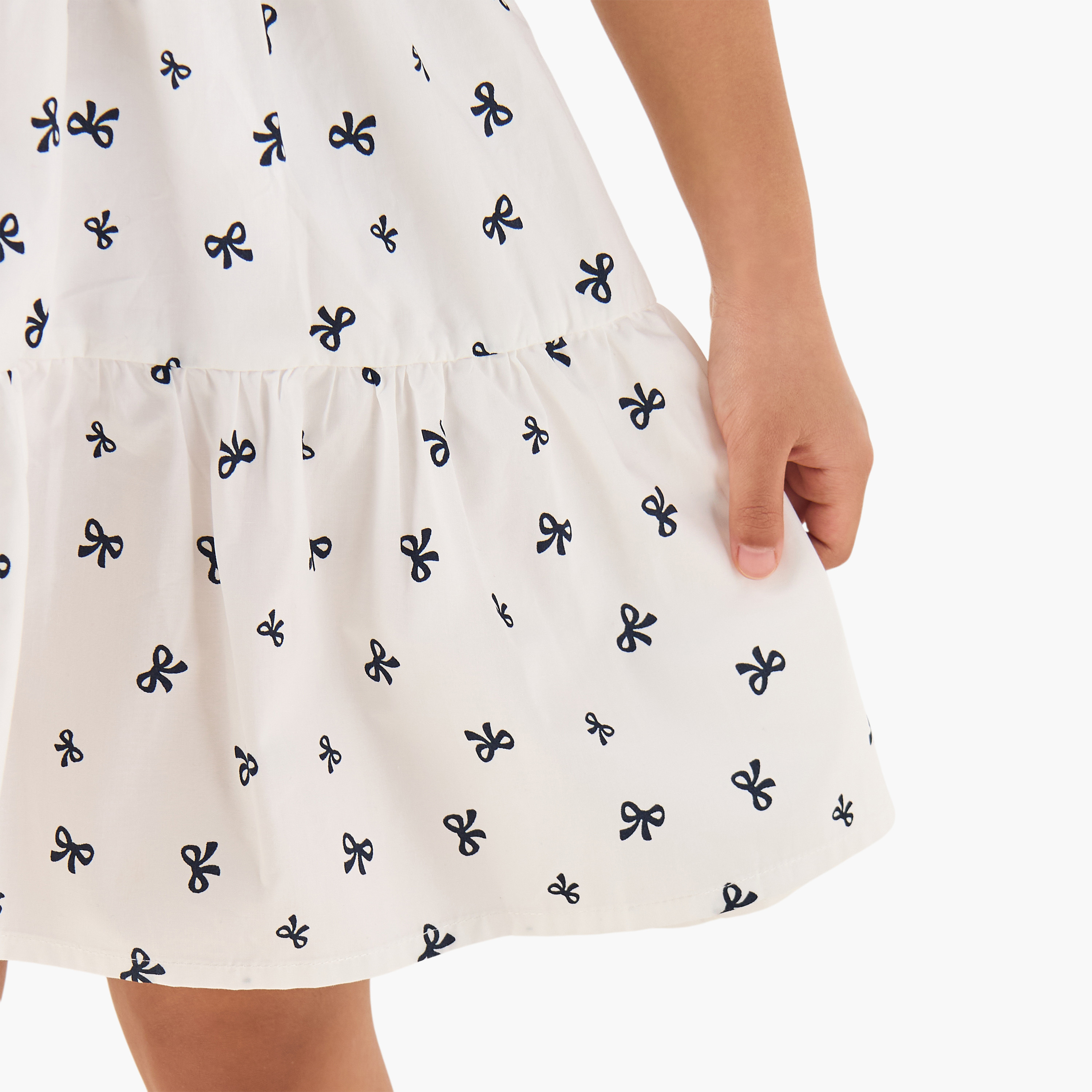 Juniors Round Neck Cap Sleeves A-line Dress with Bow Print-girls-clothing-dressesandjumpsuits-image-6