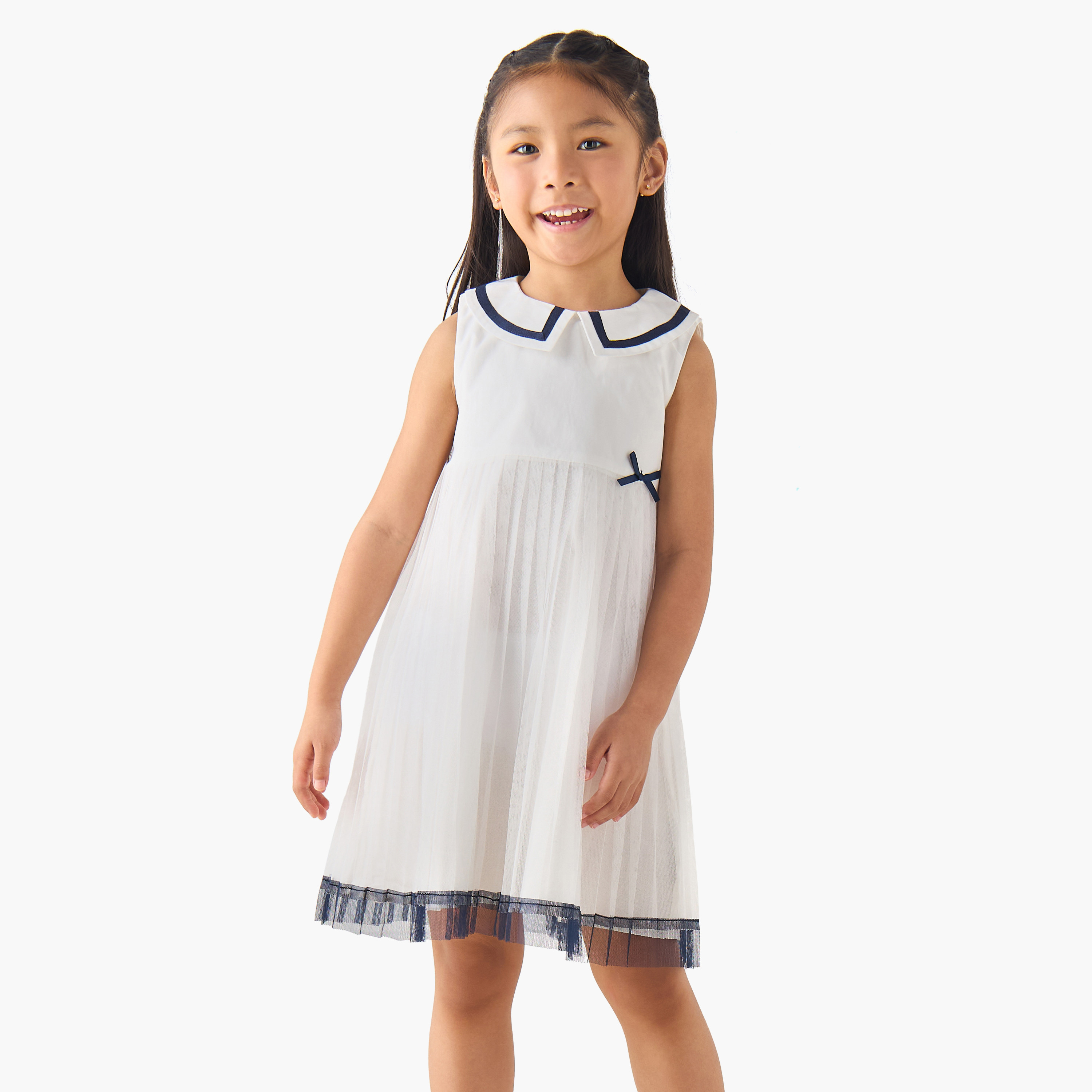 فستان بدون أكمام بياقة بيتر بان وتفاصيل كسرات من جونيورز-girls-clothing-dressesandjumpsuits-image-1