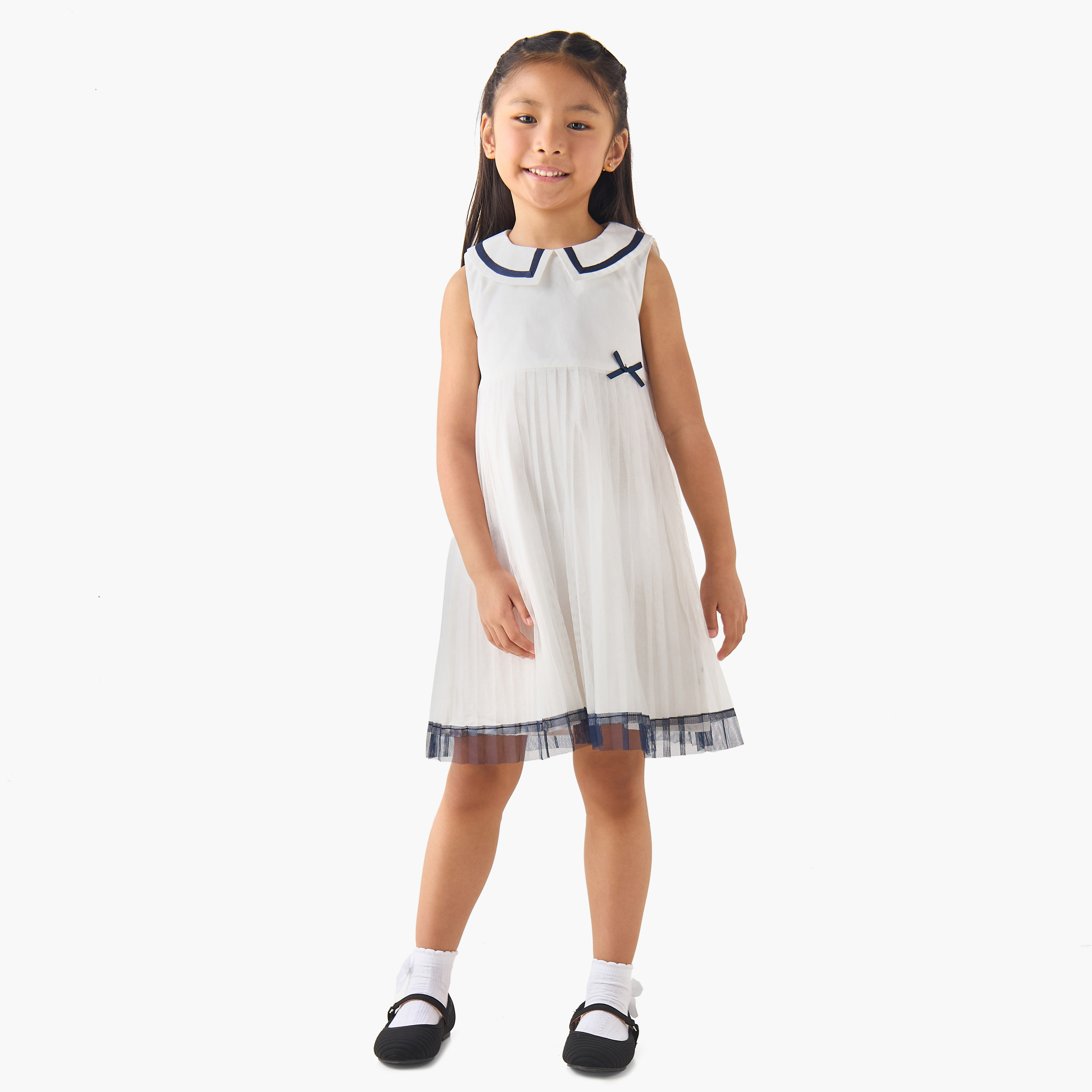فستان بدون أكمام بياقة بيتر بان وتفاصيل كسرات من جونيورز-girls-clothing-dressesandjumpsuits-image-2