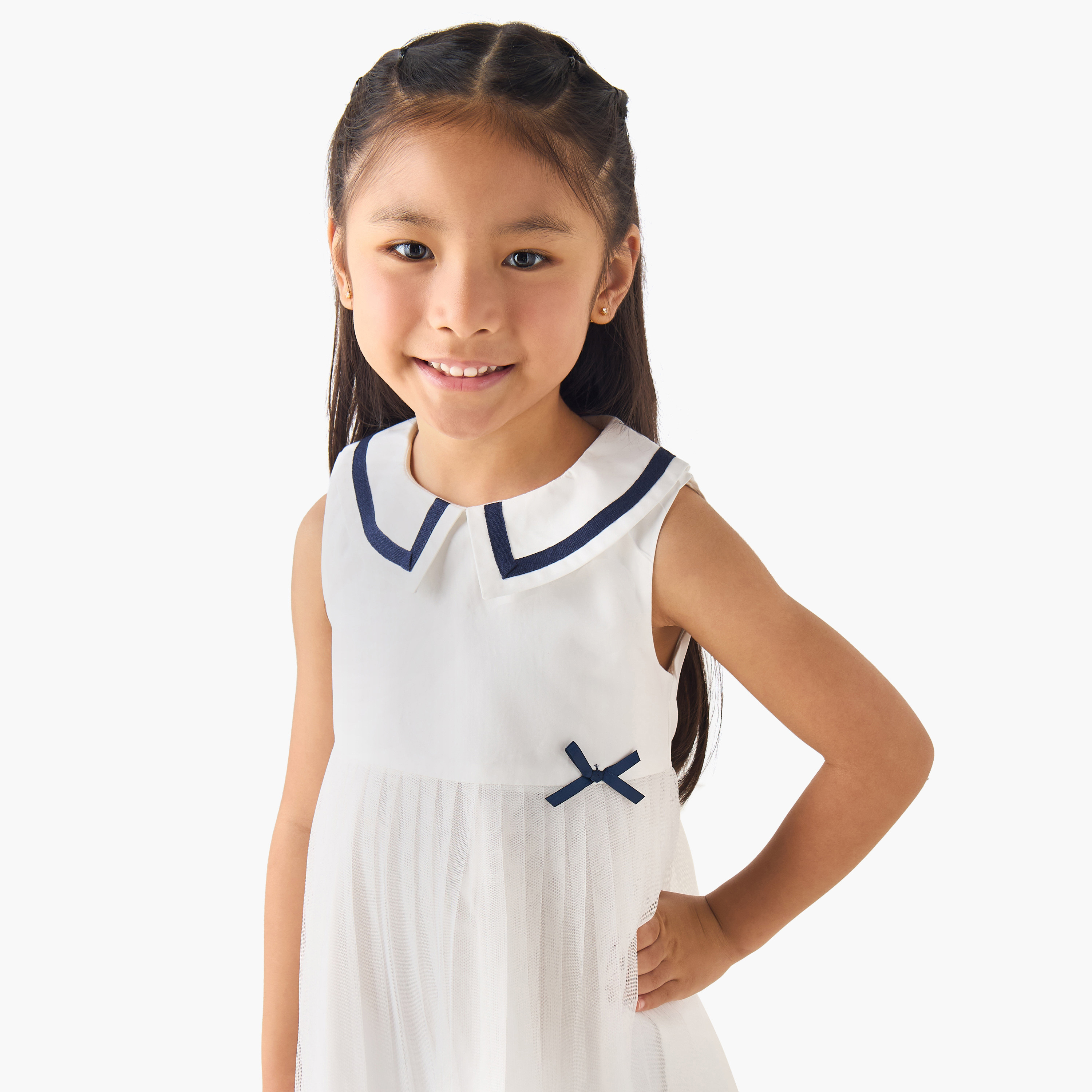 فستان بدون أكمام بياقة بيتر بان وتفاصيل كسرات من جونيورز-girls-clothing-dressesandjumpsuits-image-4