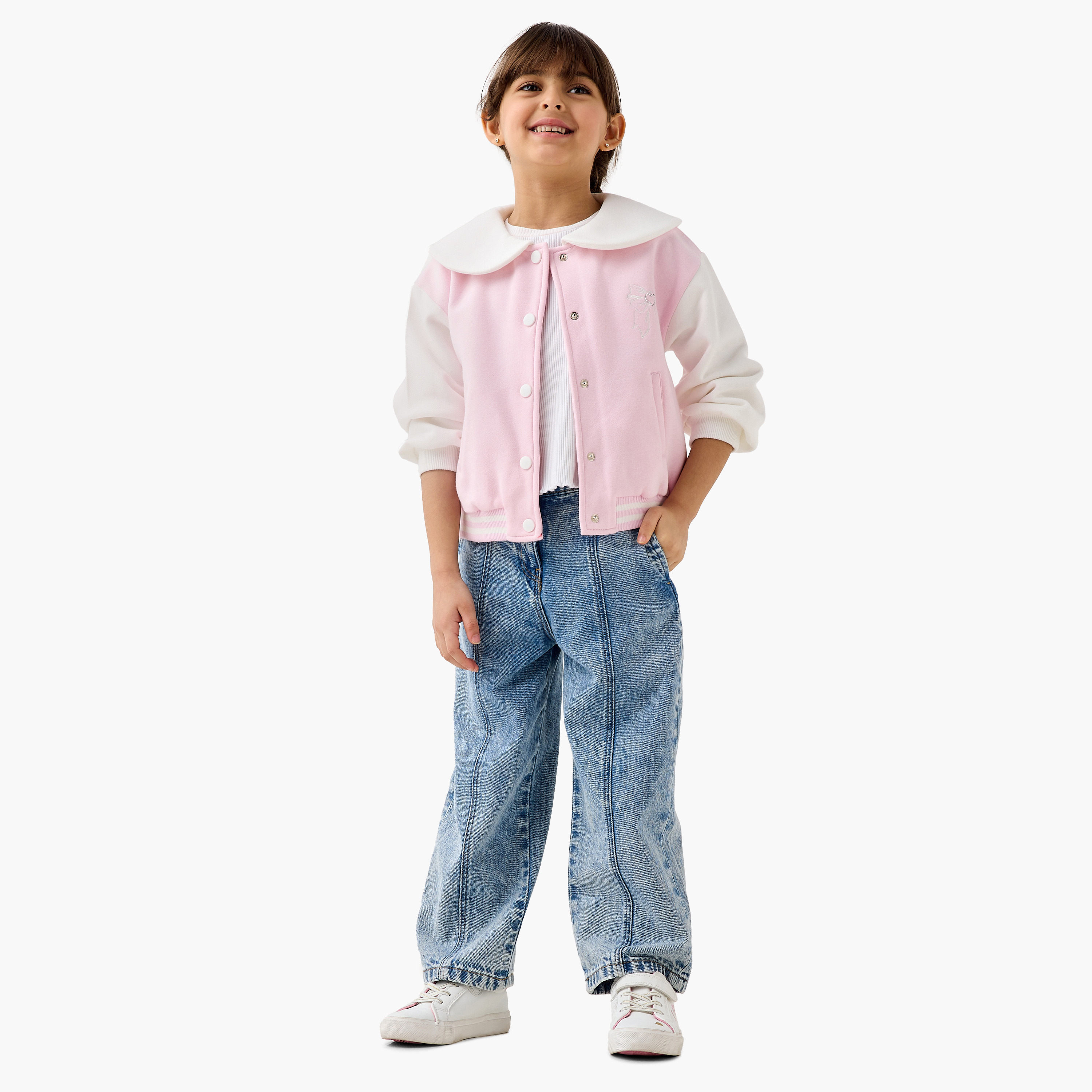 Juniors Colourblock Jacket with Peter Pan Collar and Snap Button Closure-baby-girls-clothing-jacketsandcoats-image-2