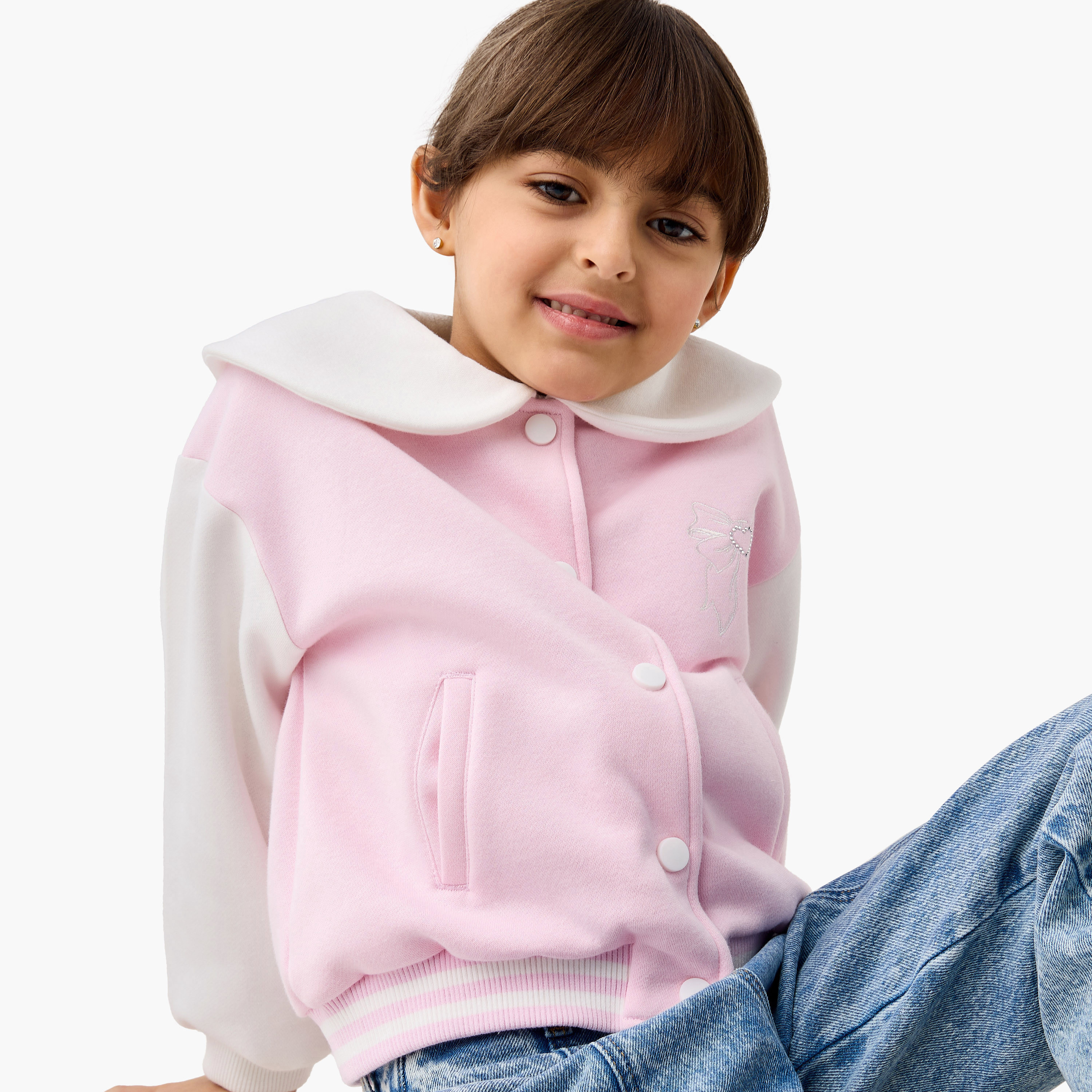Juniors Colourblock Jacket with Peter Pan Collar and Snap Button Closure-baby-girls-clothing-jacketsandcoats-image-4
