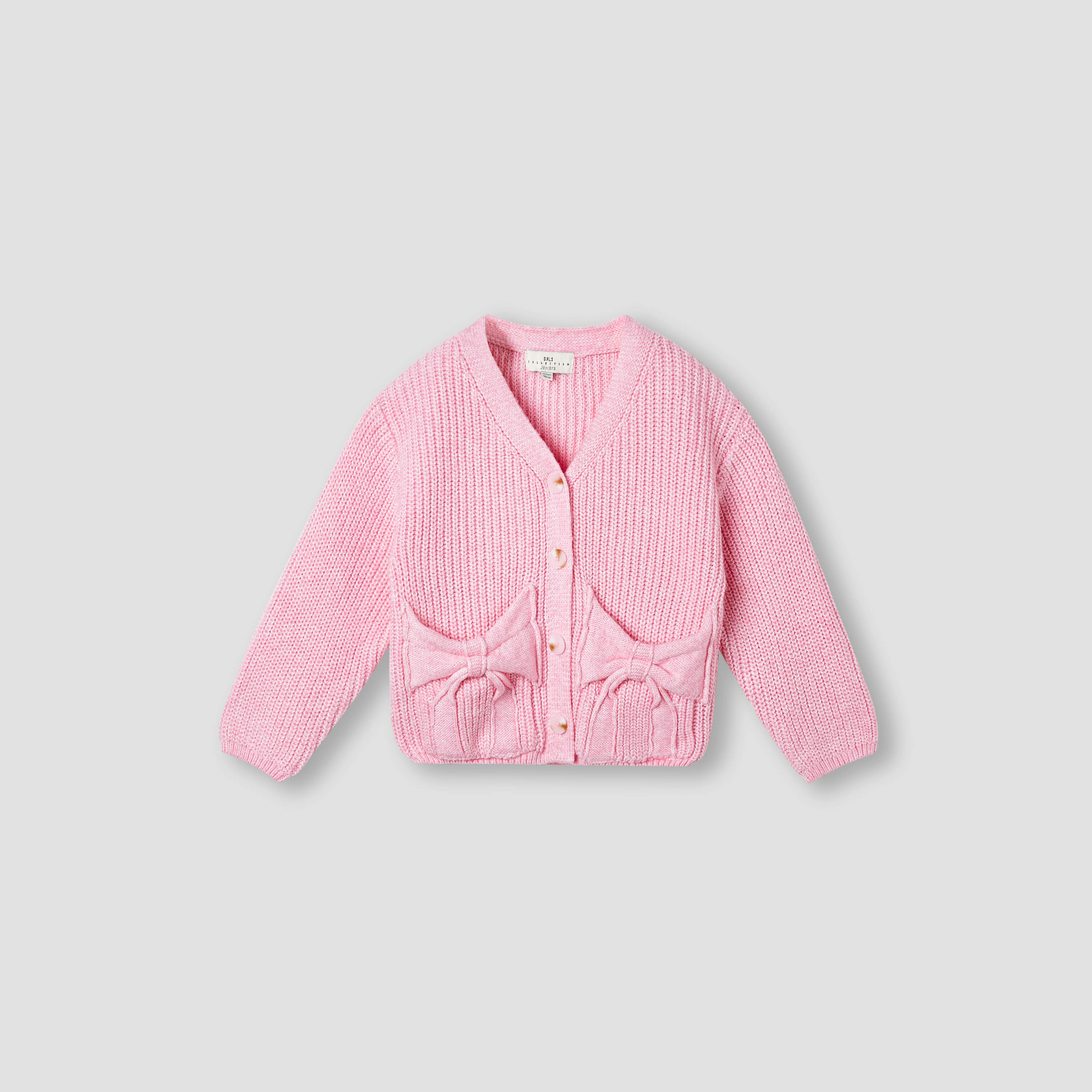 Juniors Bow Accent Button Through Cardigan with Long Sleeves-girls-clothing-winterwear-jumpersandcardigans-image-1