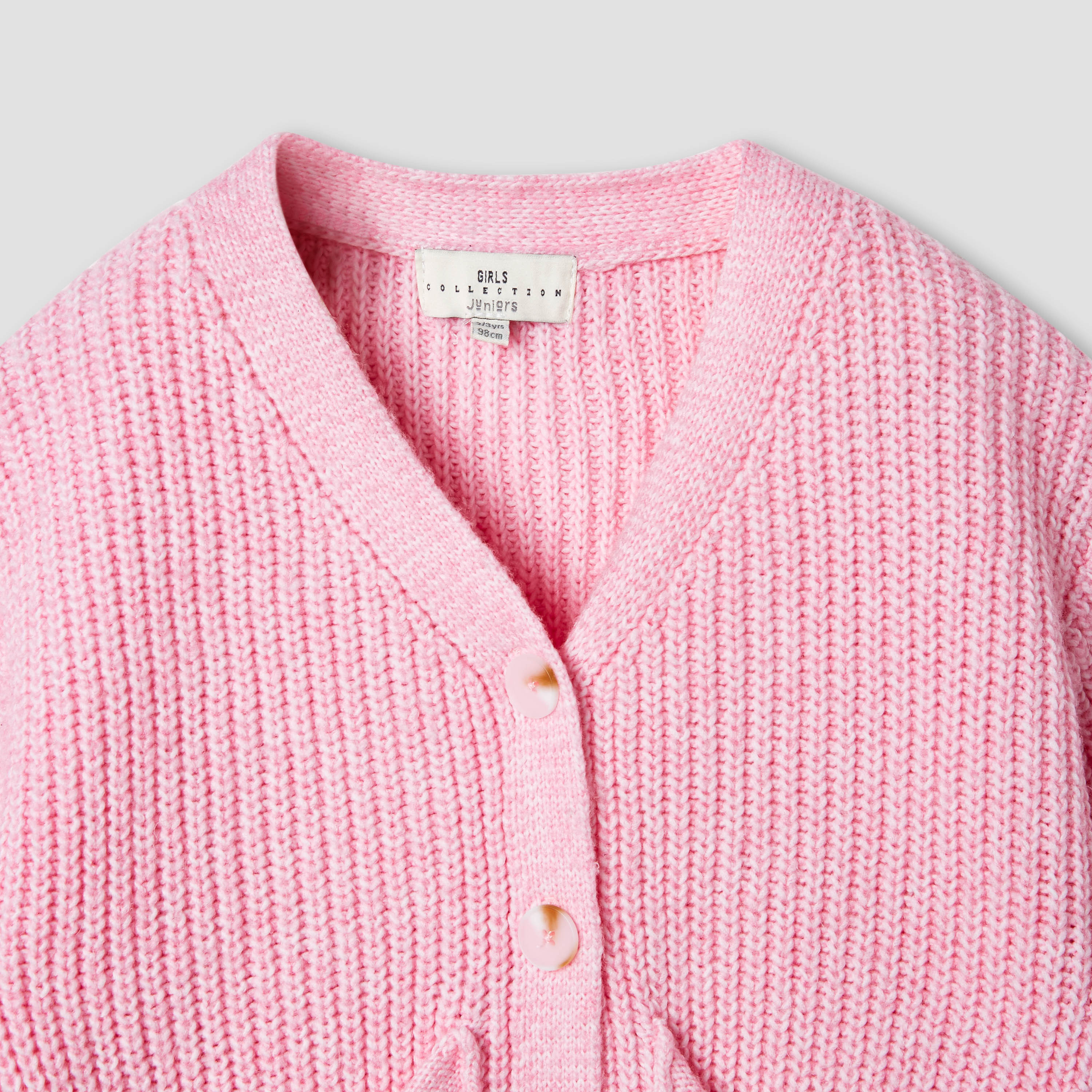 Juniors Bow Accent Button Through Cardigan with Long Sleeves-girls-clothing-winterwear-jumpersandcardigans-image-3