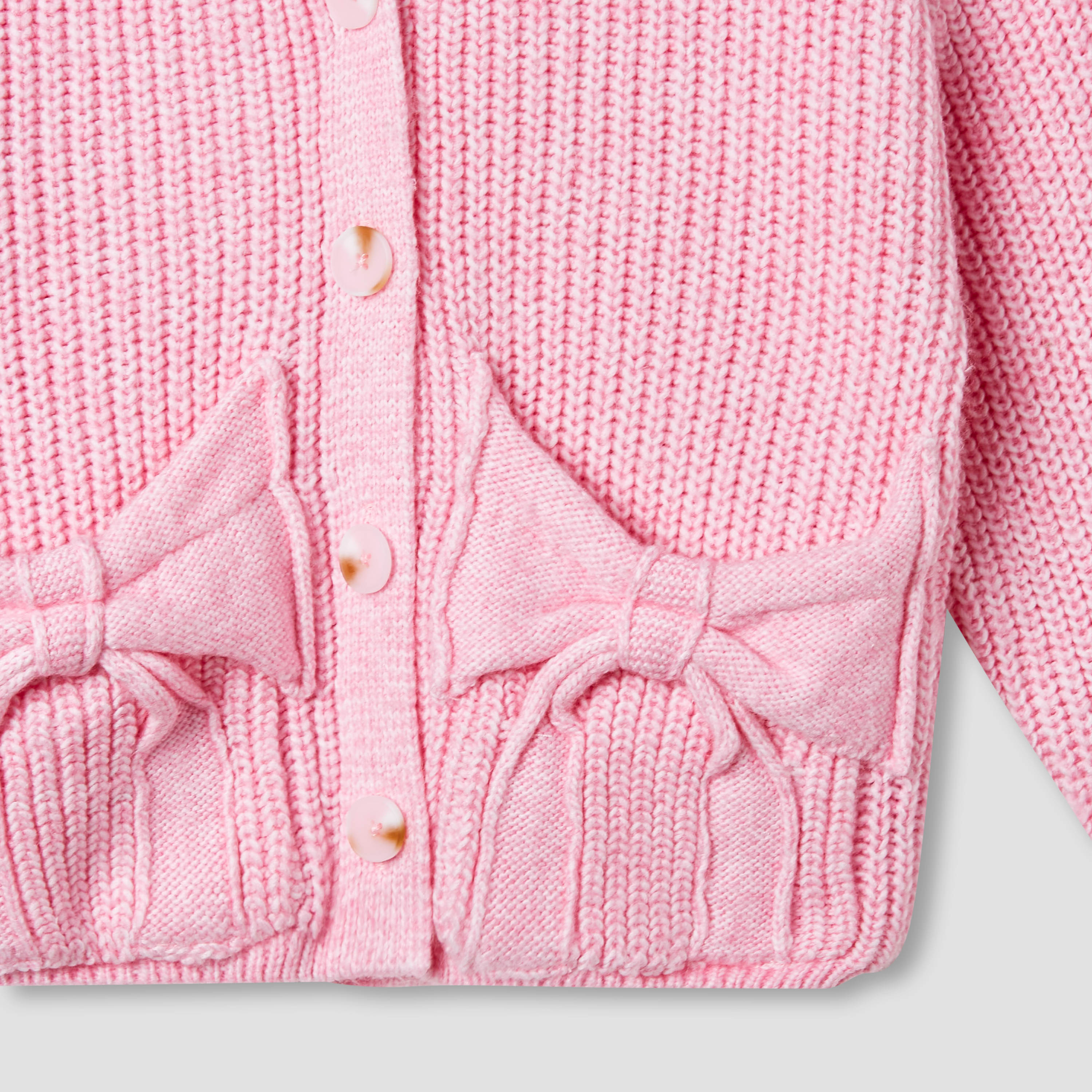 Juniors Bow Accent Button Through Cardigan with Long Sleeves-girls-clothing-winterwear-jumpersandcardigans-image-4