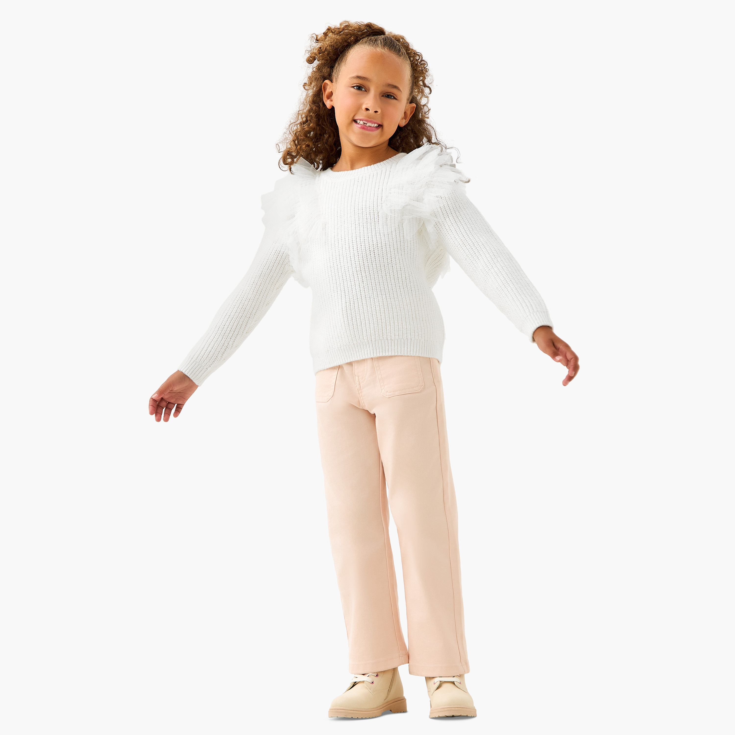 كنزة بارزة الملمس بتزيينات تويل وأكمام طويلة من جونيورز-girls-clothing-jumpersandcardigans-image-2