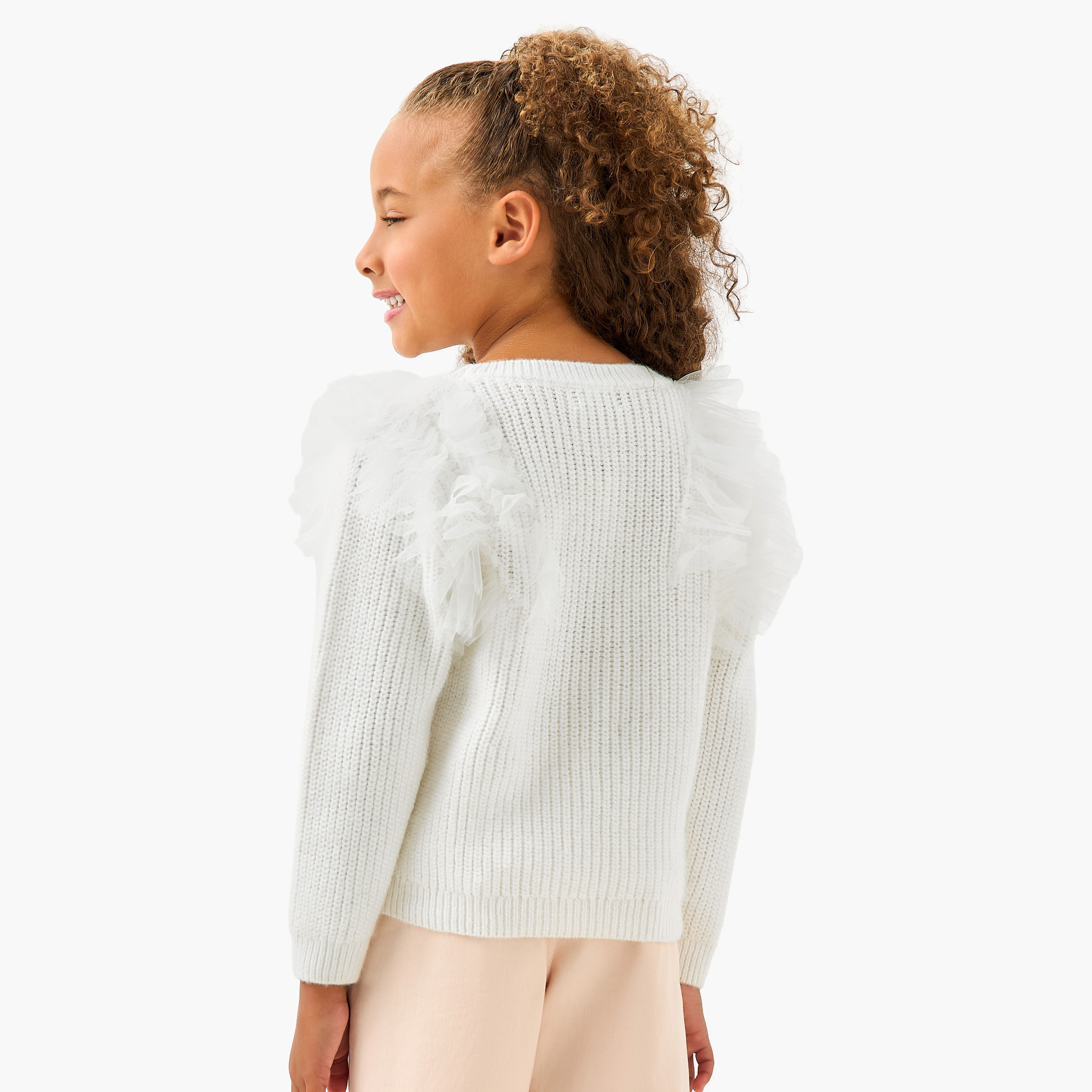 كنزة بارزة الملمس بتزيينات تويل وأكمام طويلة من جونيورز-girls-clothing-jumpersandcardigans-image-3
