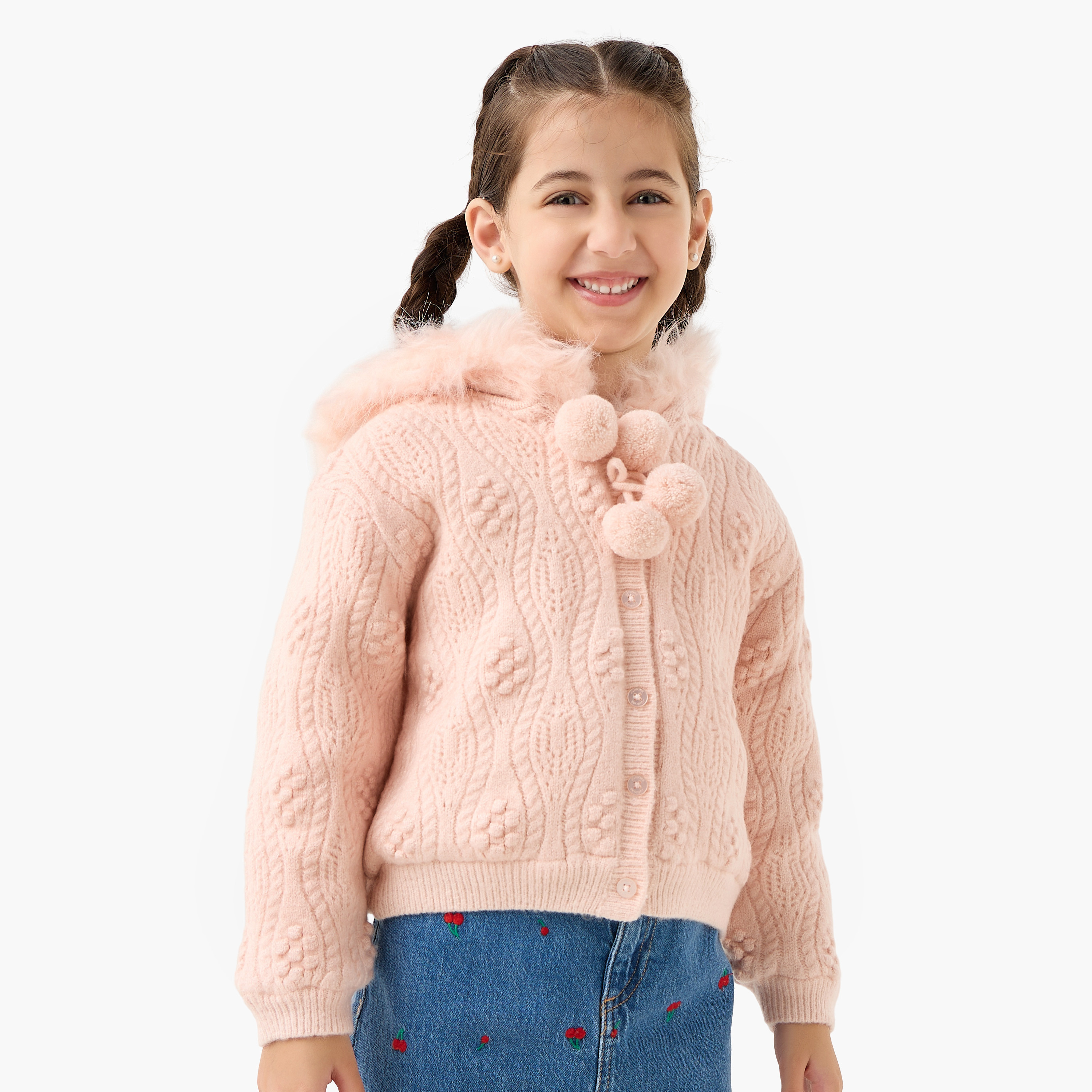 كارديجان بارز الملمس بقبعة وأكمام طويلة من جونيورز-girls-clothing-winterwear-jumpersandcardigans-image-1