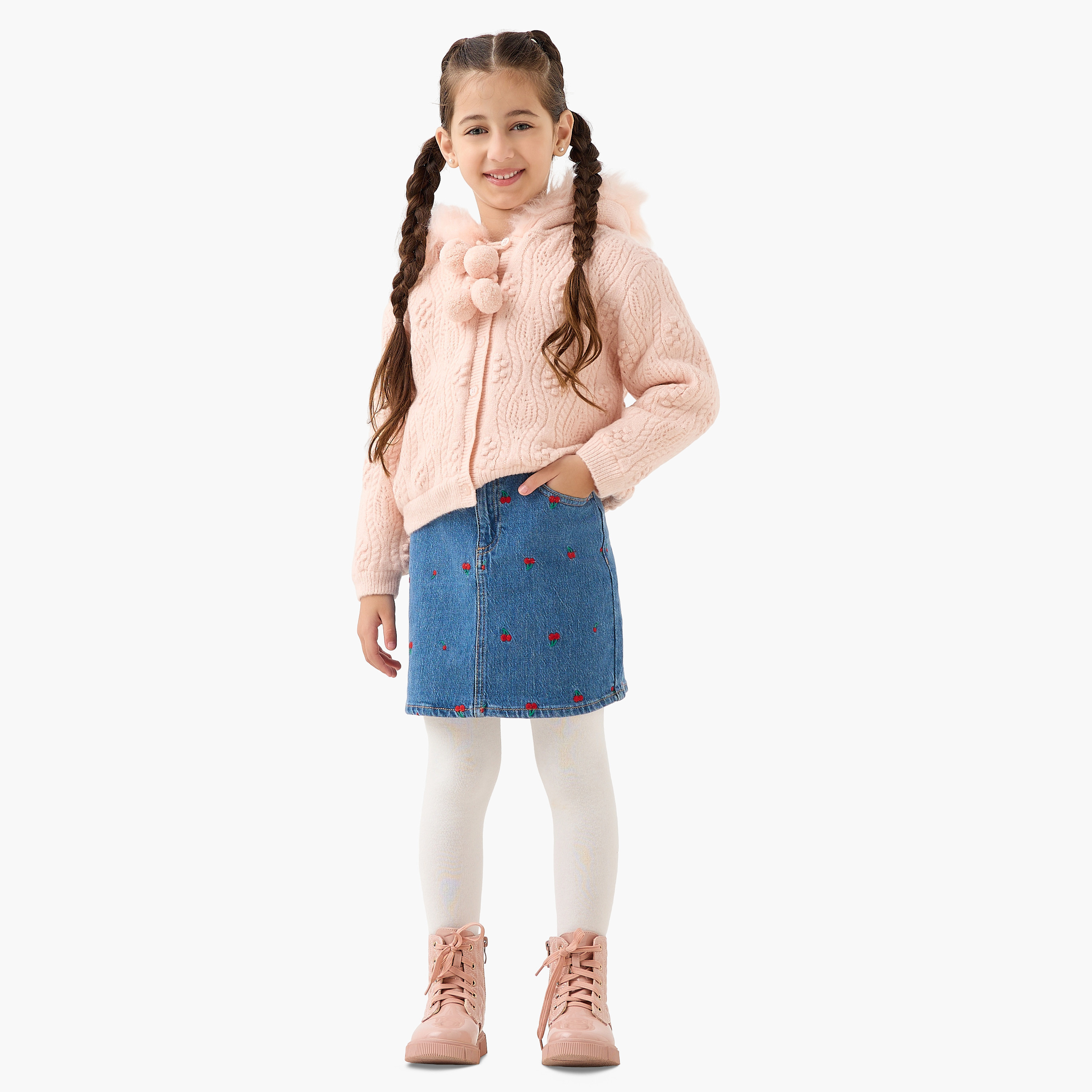 كارديجان بارز الملمس بقبعة وأكمام طويلة من جونيورز-girls-clothing-winterwear-jumpersandcardigans-image-2