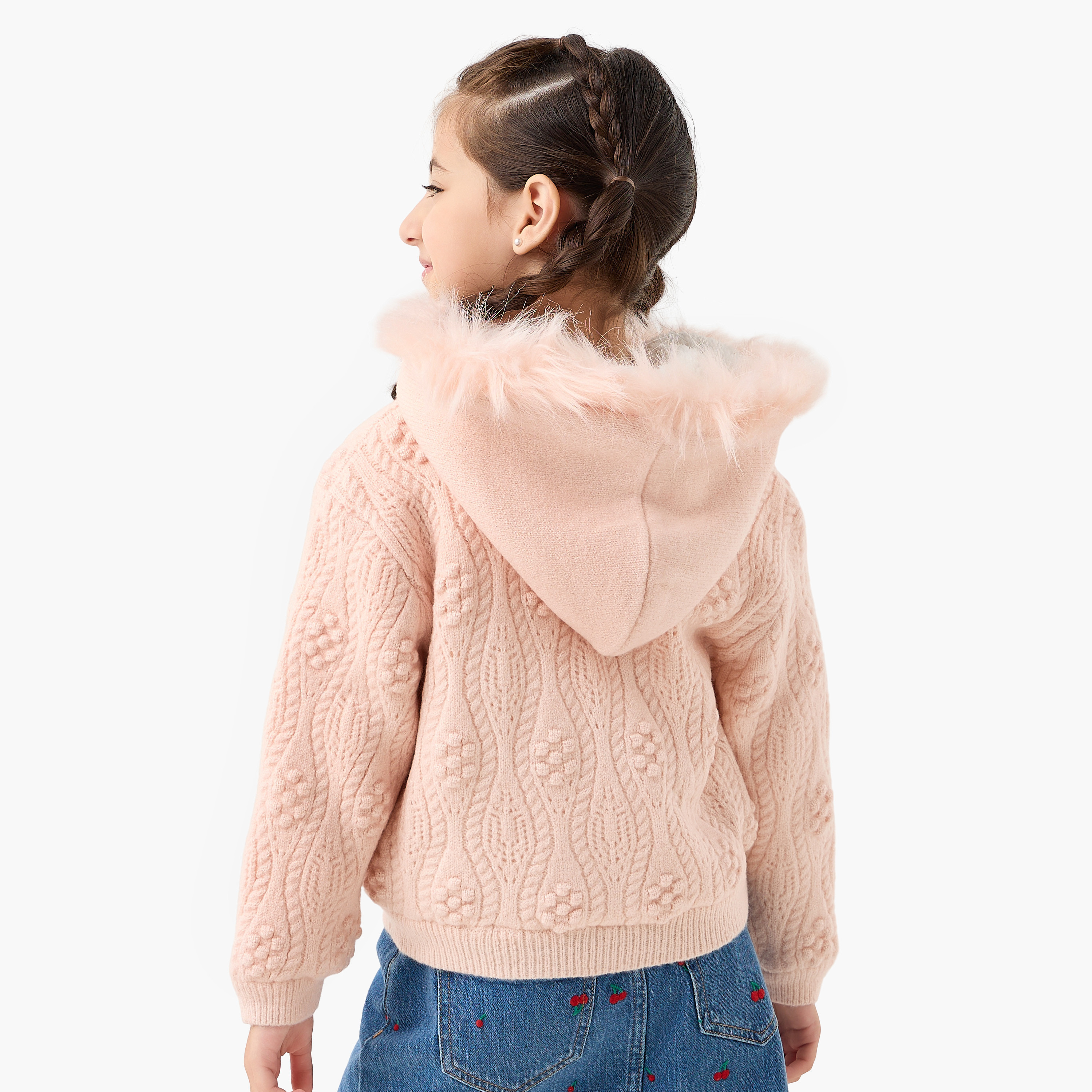 كارديجان بارز الملمس بقبعة وأكمام طويلة من جونيورز-girls-clothing-winterwear-jumpersandcardigans-image-3