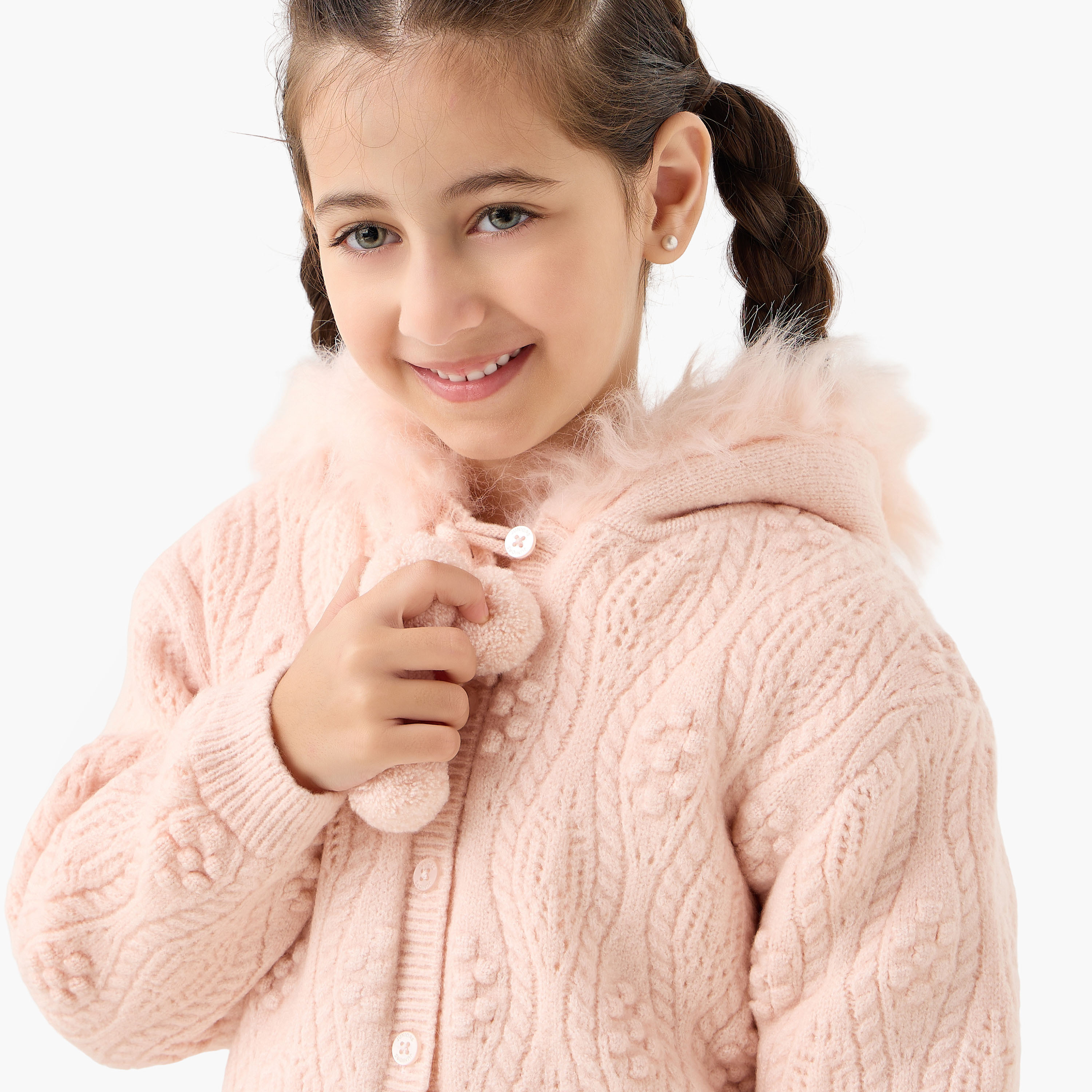 كارديجان بارز الملمس بقبعة وأكمام طويلة من جونيورز-girls-clothing-winterwear-jumpersandcardigans-image-4