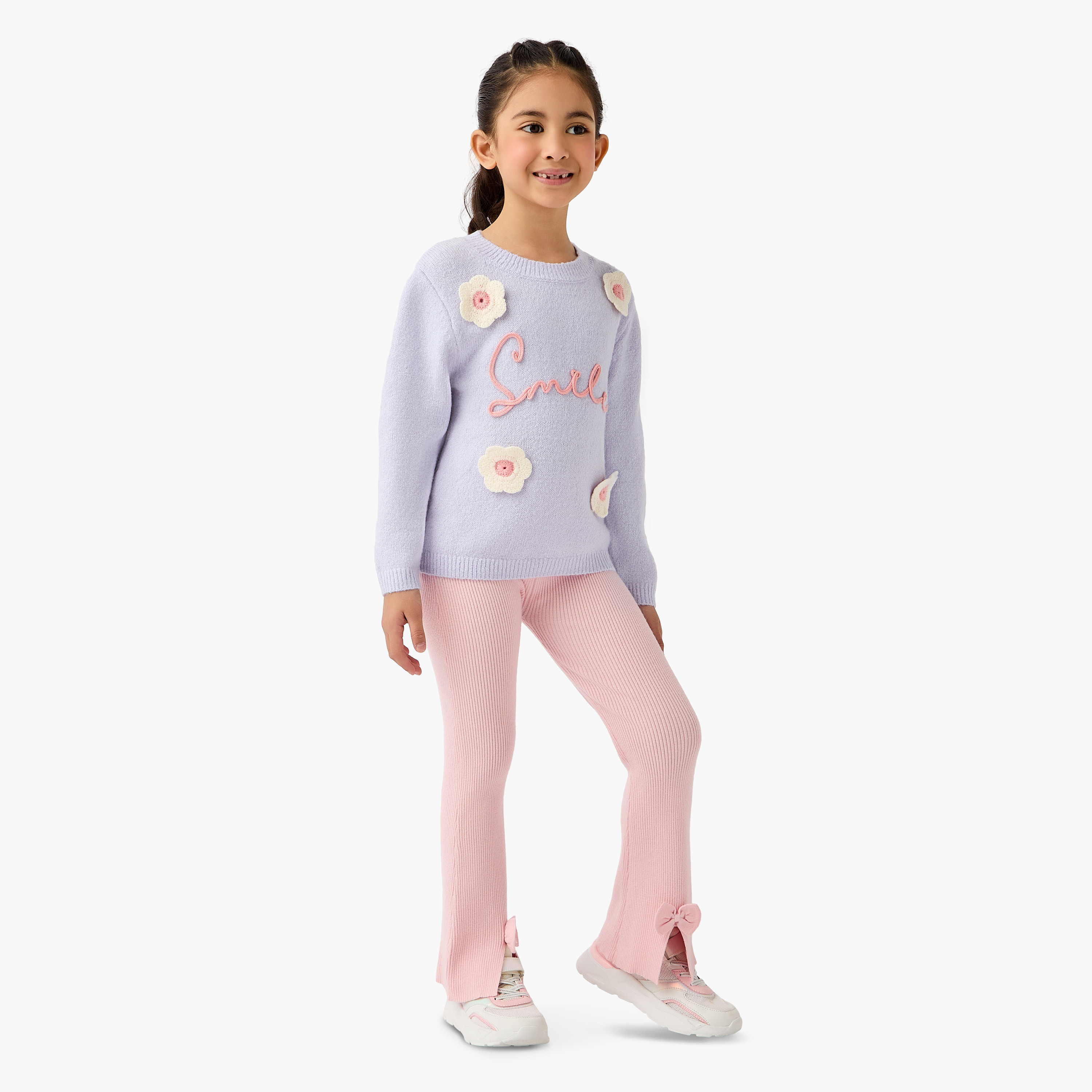 Juniors Slogan Embroidered Sweater with Long Sleeves-girls-clothing-winterwear-jumpersandcardigans-image-2