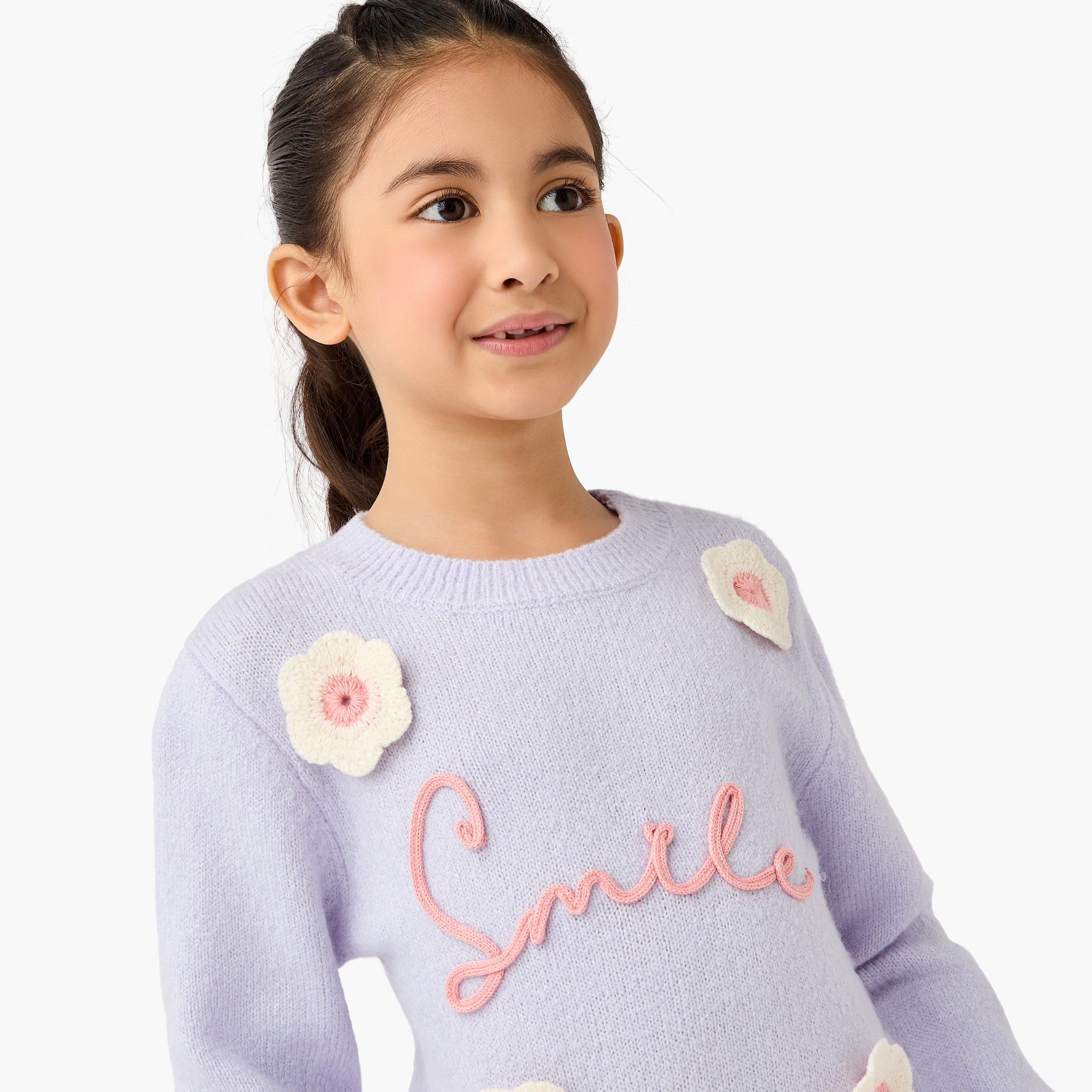 Juniors Slogan Embroidered Sweater with Long Sleeves-girls-clothing-winterwear-jumpersandcardigans-image-4
