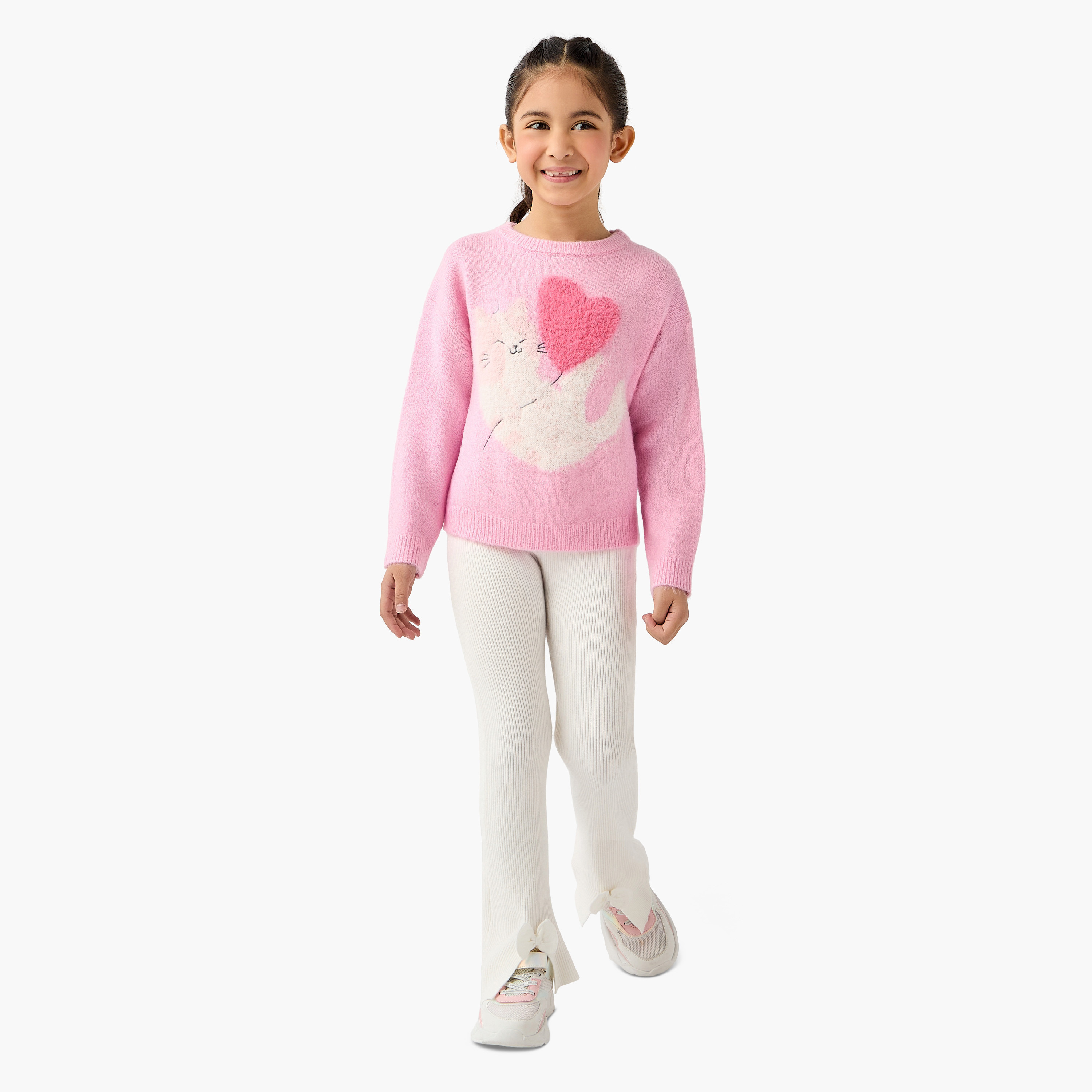 كنزة بأكمام طويلة مزينة بتفاصيل قطة من جونيورز-girls-clothing-winterwear-jumpersandcardigans-image-2