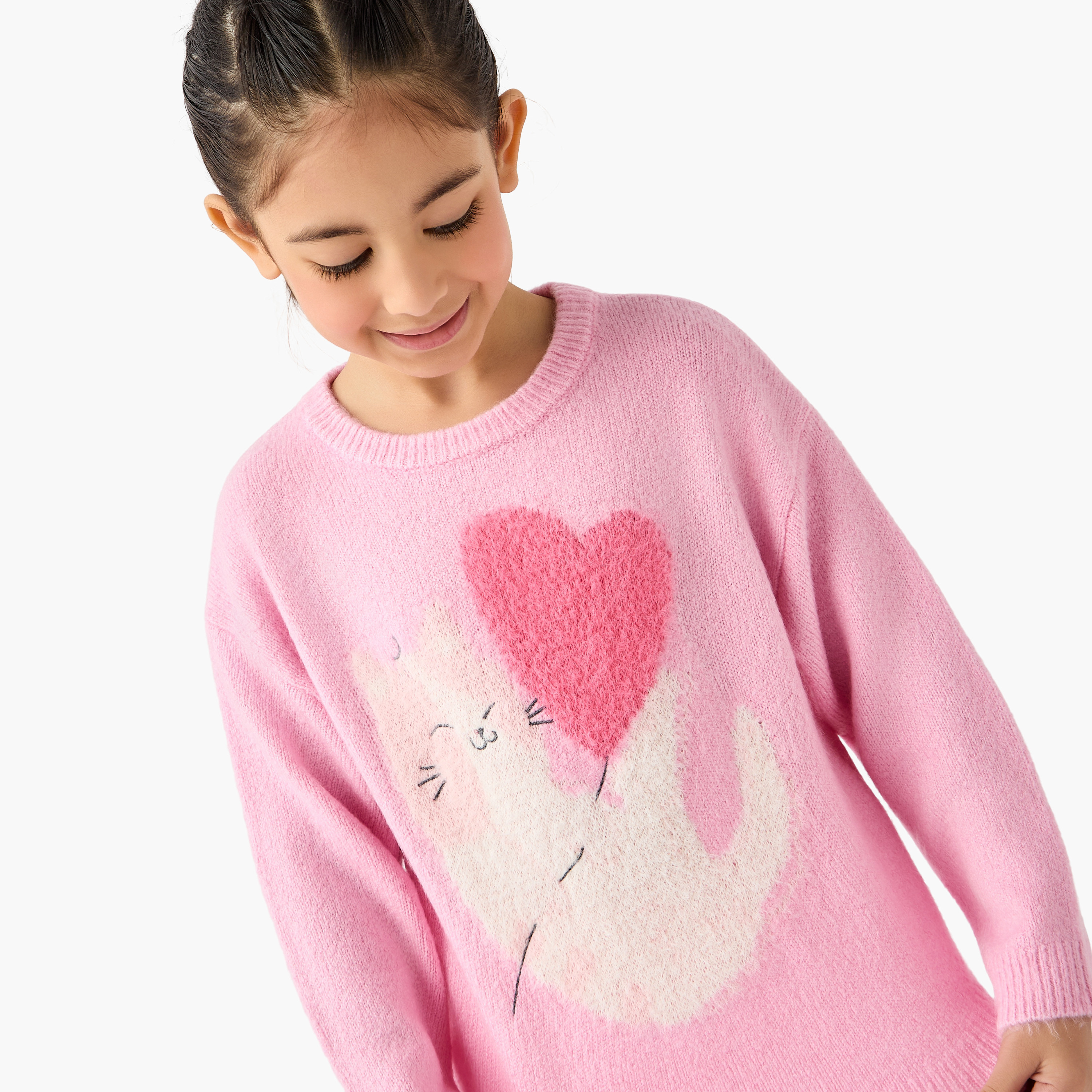 كنزة بأكمام طويلة مزينة بتفاصيل قطة من جونيورز-girls-clothing-winterwear-jumpersandcardigans-image-4