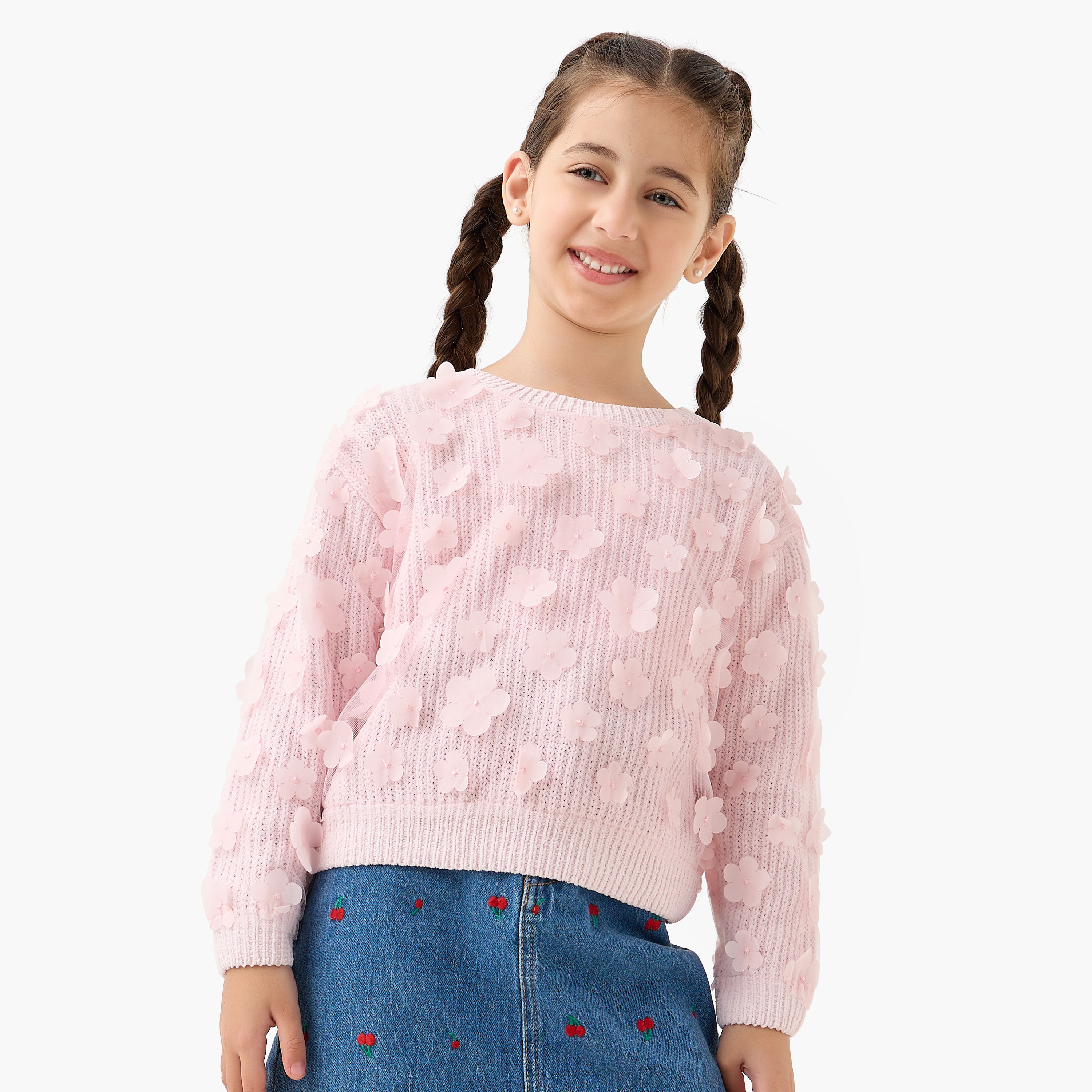 Juniors Floral Accent Pullover with Long Sleeves-girls-clothing-winterwear-jumpersandcardigans-image-1