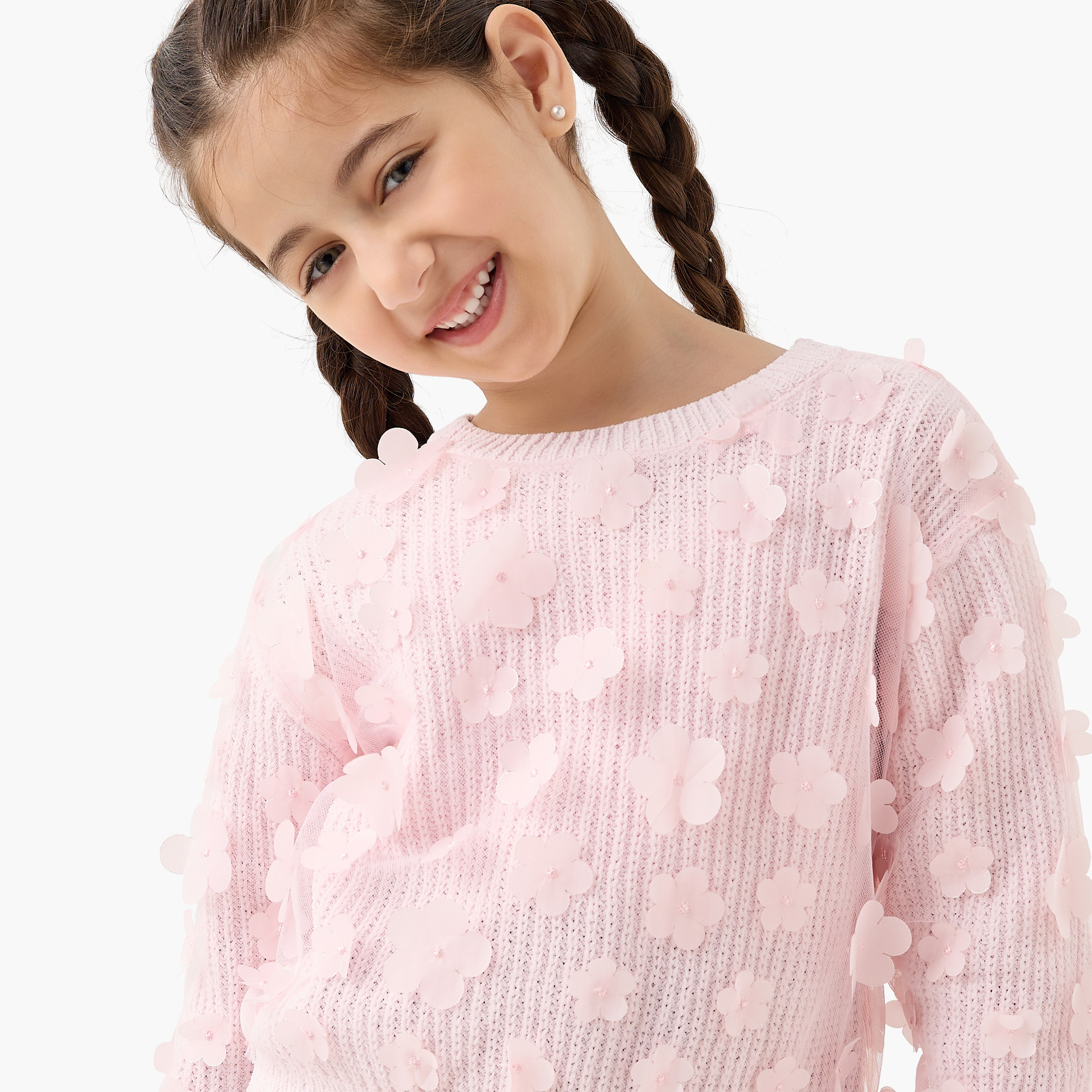 Juniors Floral Accent Pullover with Long Sleeves-girls-clothing-winterwear-jumpersandcardigans-image-4